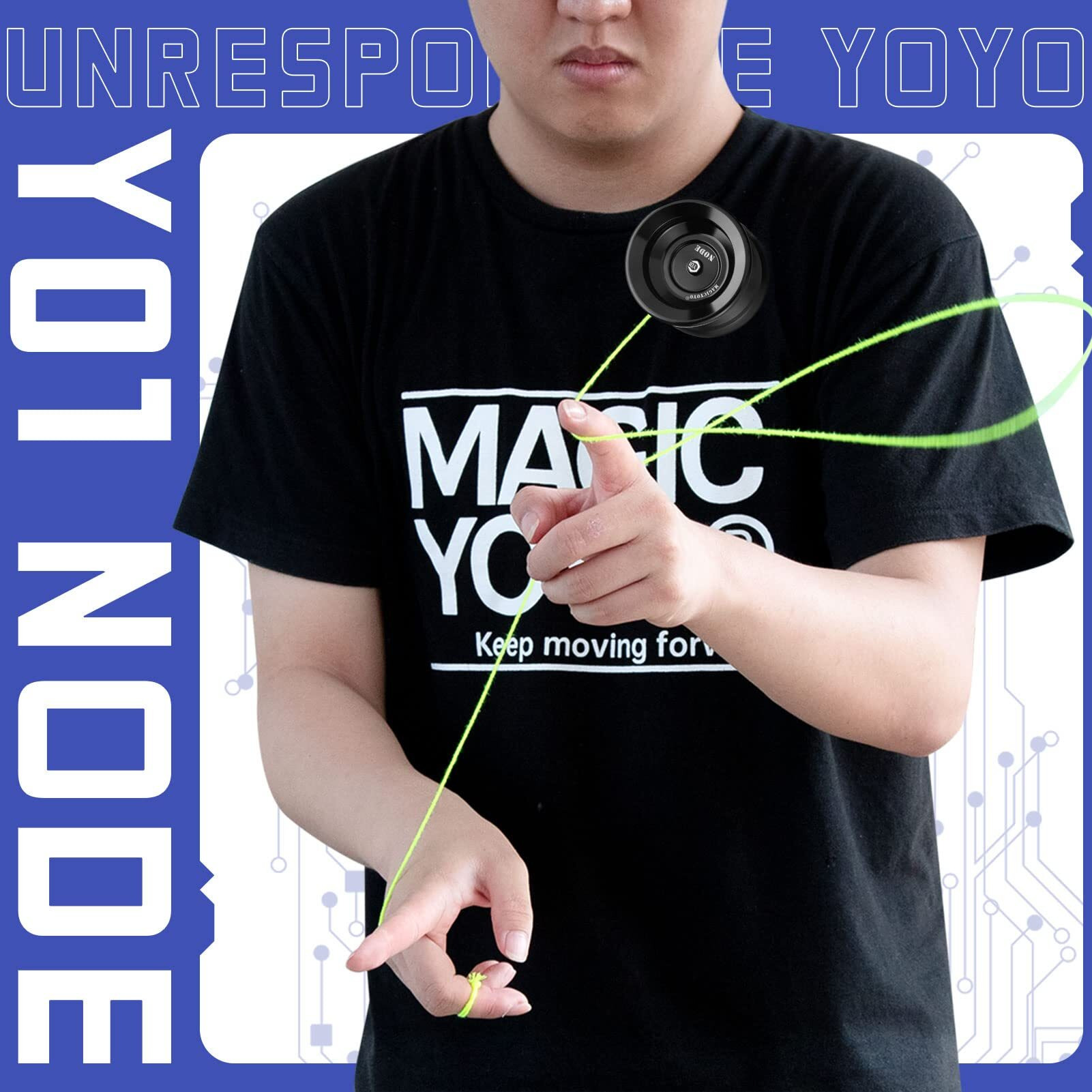 Magic Yoyo Professional Unresponsive Yoyo Y01 Node  Metal Aluminum Yo Yo For Advanced Player  Superior Stable  + 30% Sleep Time  + 5 Replacement Yoyo Strings  Yoyo Bag  Glove (Black)
