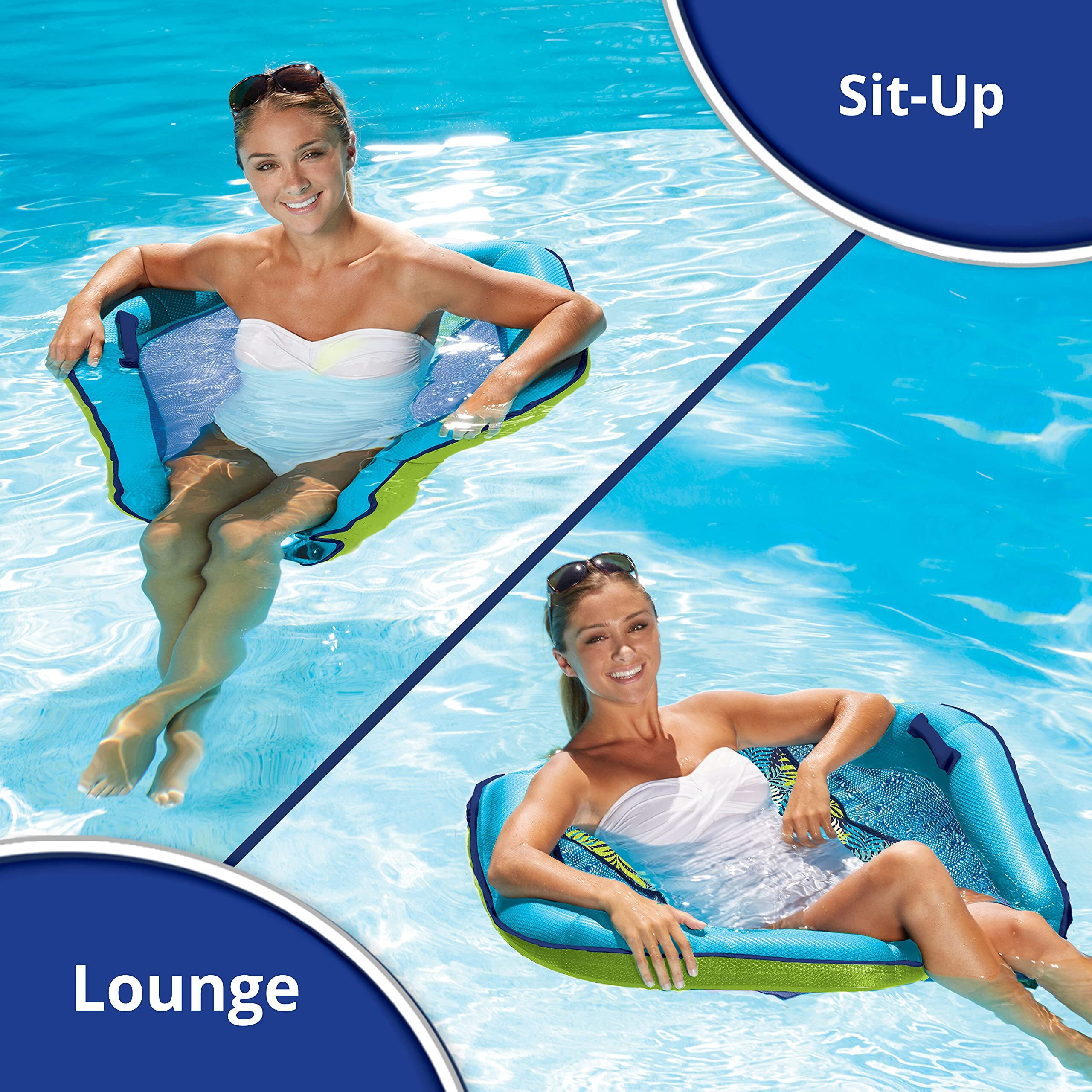 Aqua Deluxe Supreme Hex Pool Chair Lounge  Luxury Fabric  Suntanner Pool Chair Float  Adult Pool Float  Heavy Duty  Blue Fern