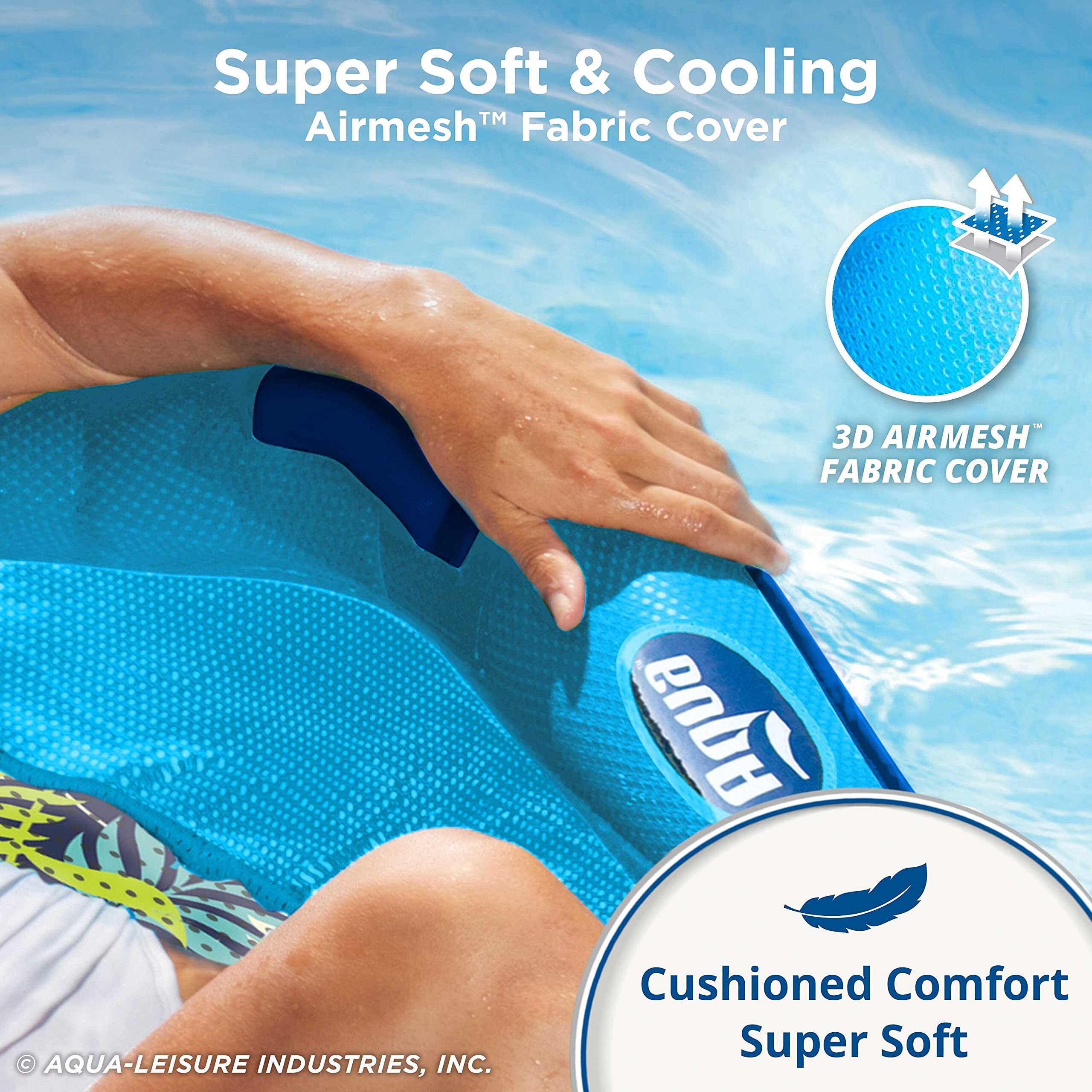 Aqua Deluxe Supreme Hex Pool Chair Lounge  Luxury Fabric  Suntanner Pool Chair Float  Adult Pool Float  Heavy Duty  Blue Fern