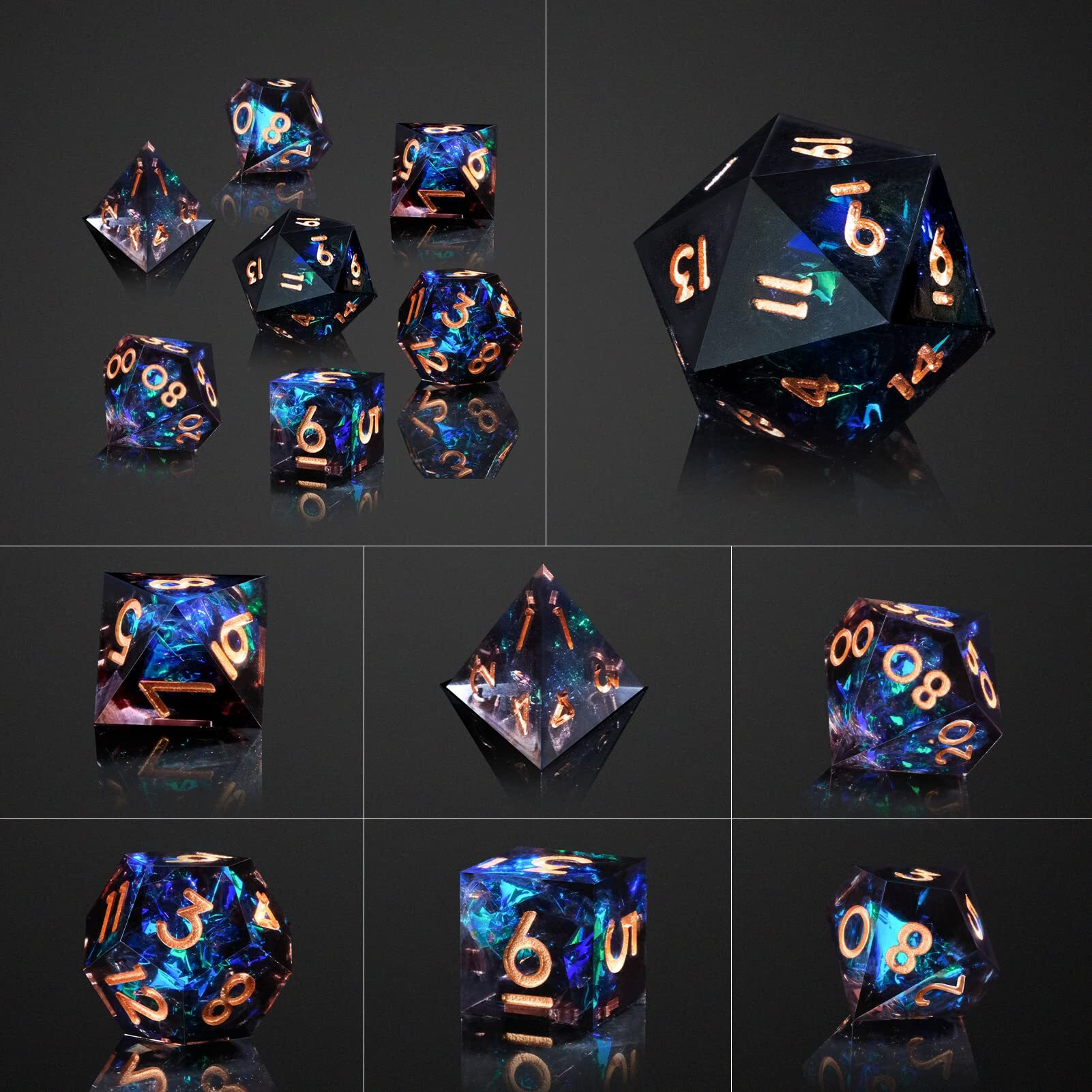 Cttasty Dnd Dice Set Resin Sharp Edge Dice Set Handmade 7Pcs Polyhedral Dice Set Dnd Rpg Mtg Role Playing Game Dice Set D&D Dice With Gift Case For Dnd Dungeons And Dragon (Light-Black)