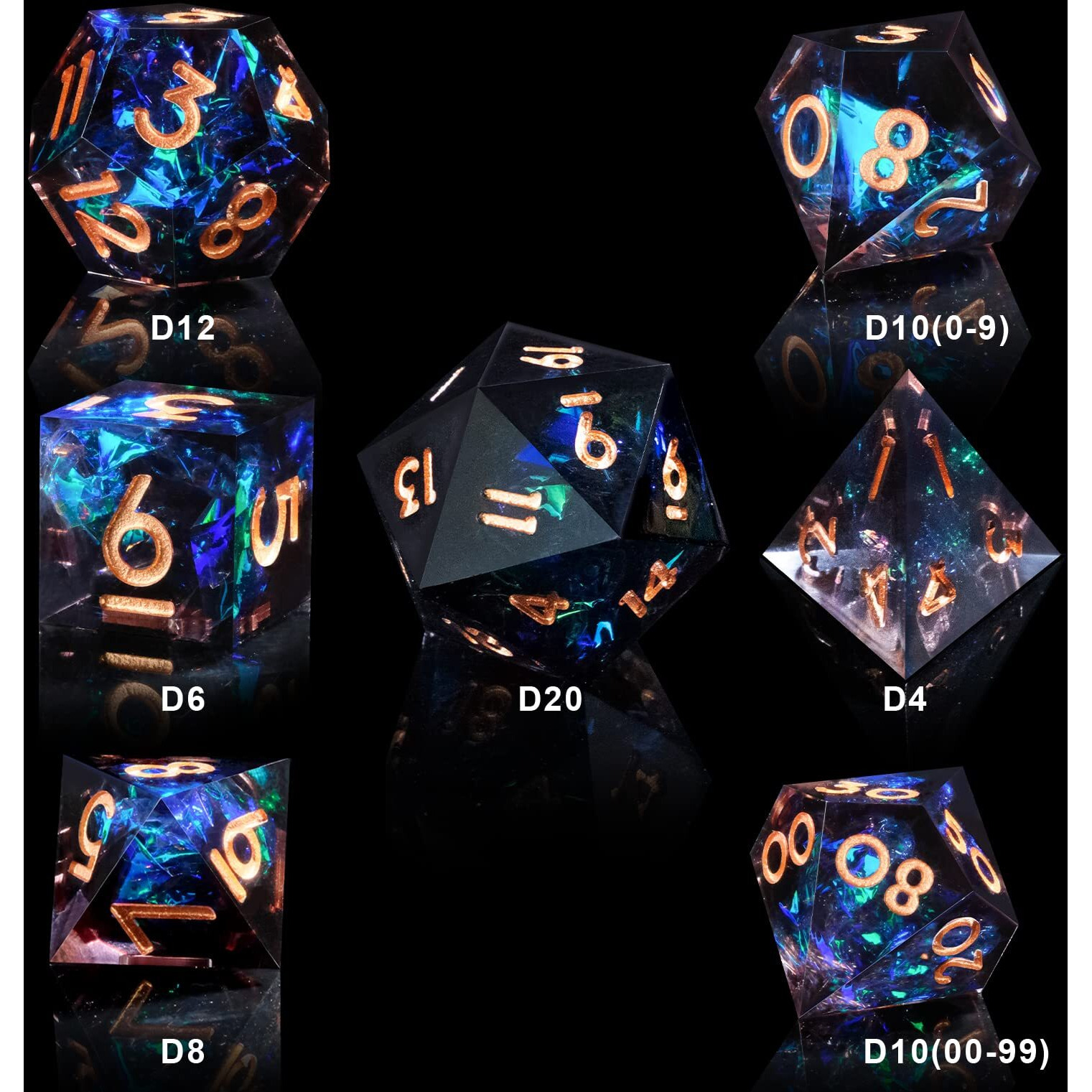 Cttasty Dnd Dice Set Resin Sharp Edge Dice Set Handmade 7Pcs Polyhedral Dice Set Dnd Rpg Mtg Role Playing Game Dice Set D&D Dice With Gift Case For Dnd Dungeons And Dragon (Light-Black)