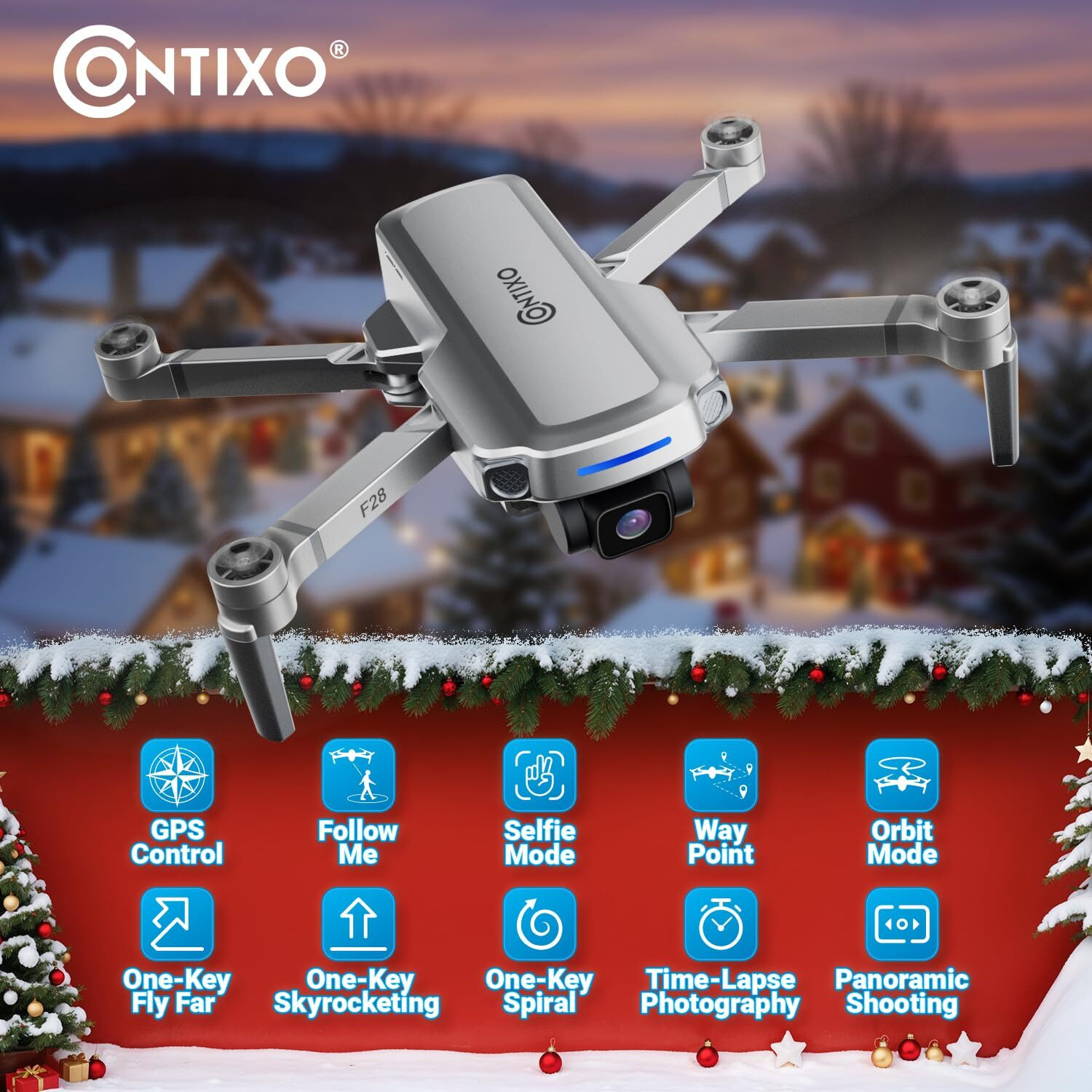 Contixo F28 2K Camera Drone For Adults - Foldable Fhd Video With Gps Control And Selfie Mode  Follow Me  Way Point  Orbit Mode  Up To 2 X 25 Mins Flight Time Long Distance Drone With Carrying Case