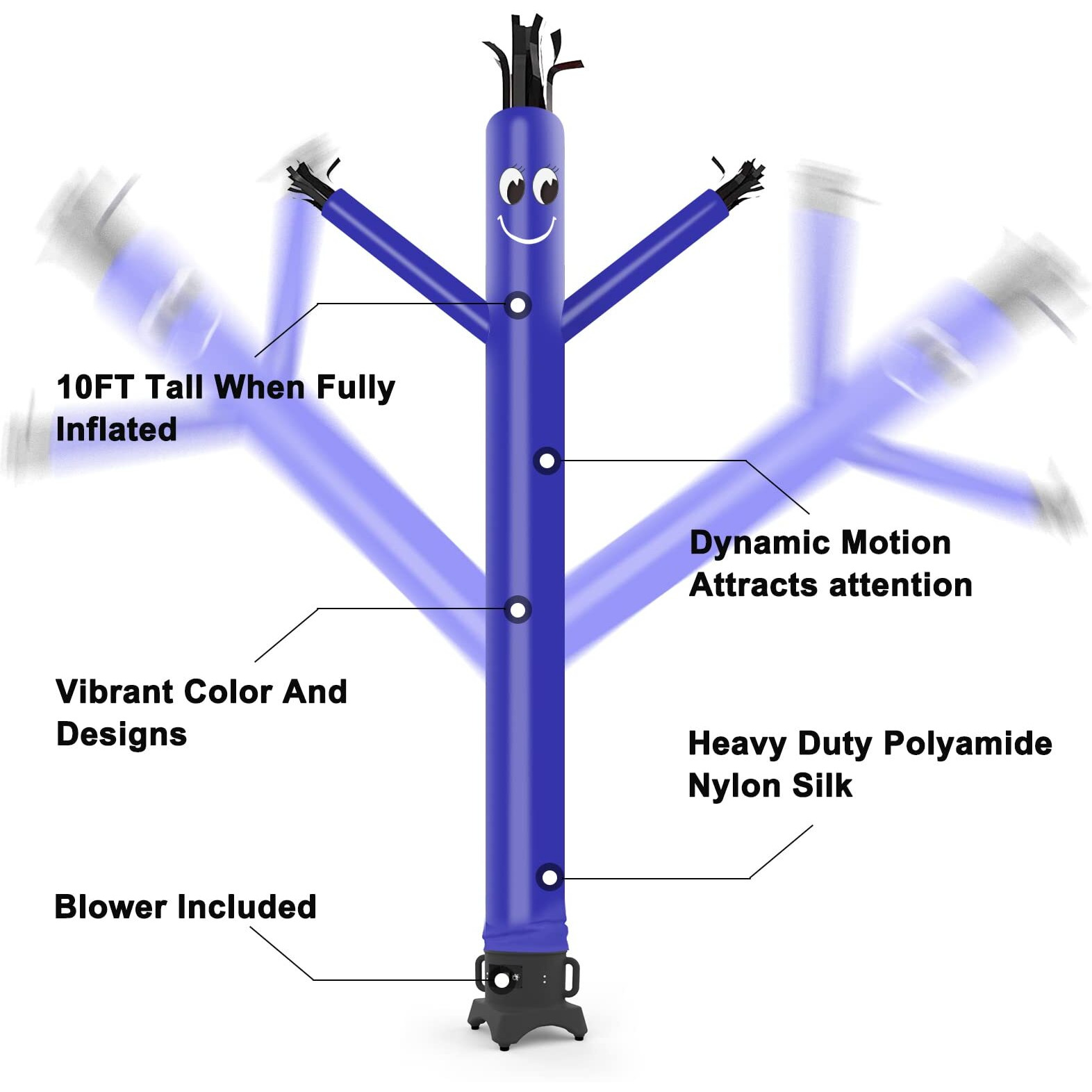 Mounto 10Ft Inflatable Dancer Waving Tube Man Puppet For Store Sign (Blue)