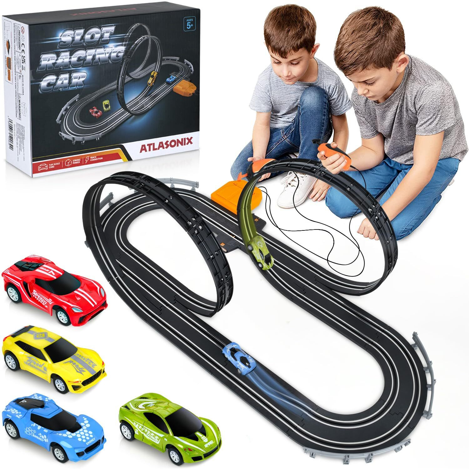 Atlasonix Slot Car Race Tracks Sets - Slot Cars  Race Tracks & Accessories Electric Race Car Track  Dual Electric Race Track For Girls & Boys Age 5 Years+