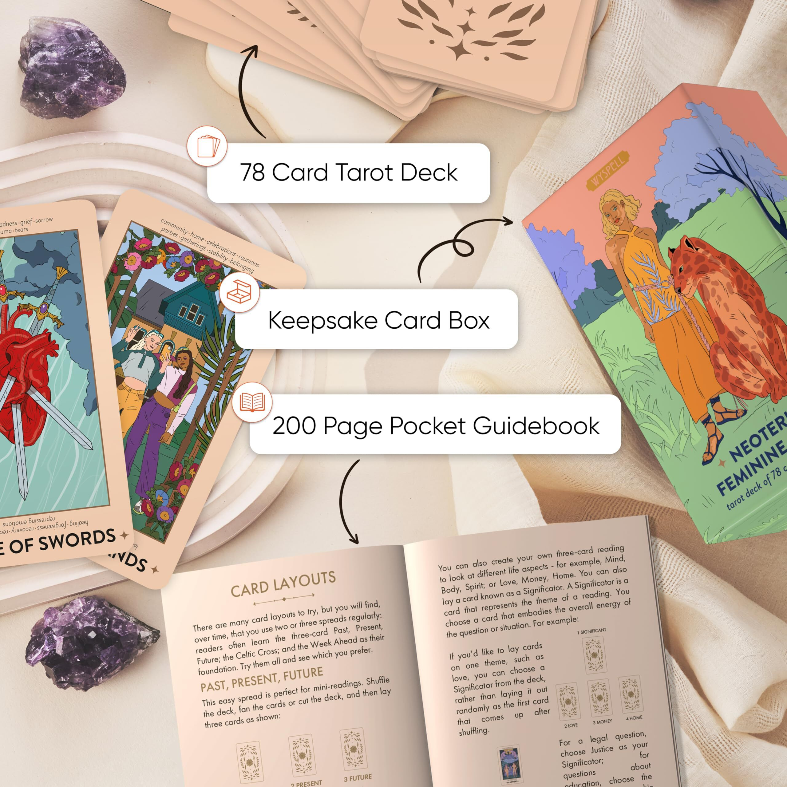 Wyspell Feminine Tarot Card Deck - Tarot Cards With Meanings On Them - Tarot Cards With Guide Book For Beginners Tarot Cards Set - Beginner Tarot Deck Cards - Tarot Card Set