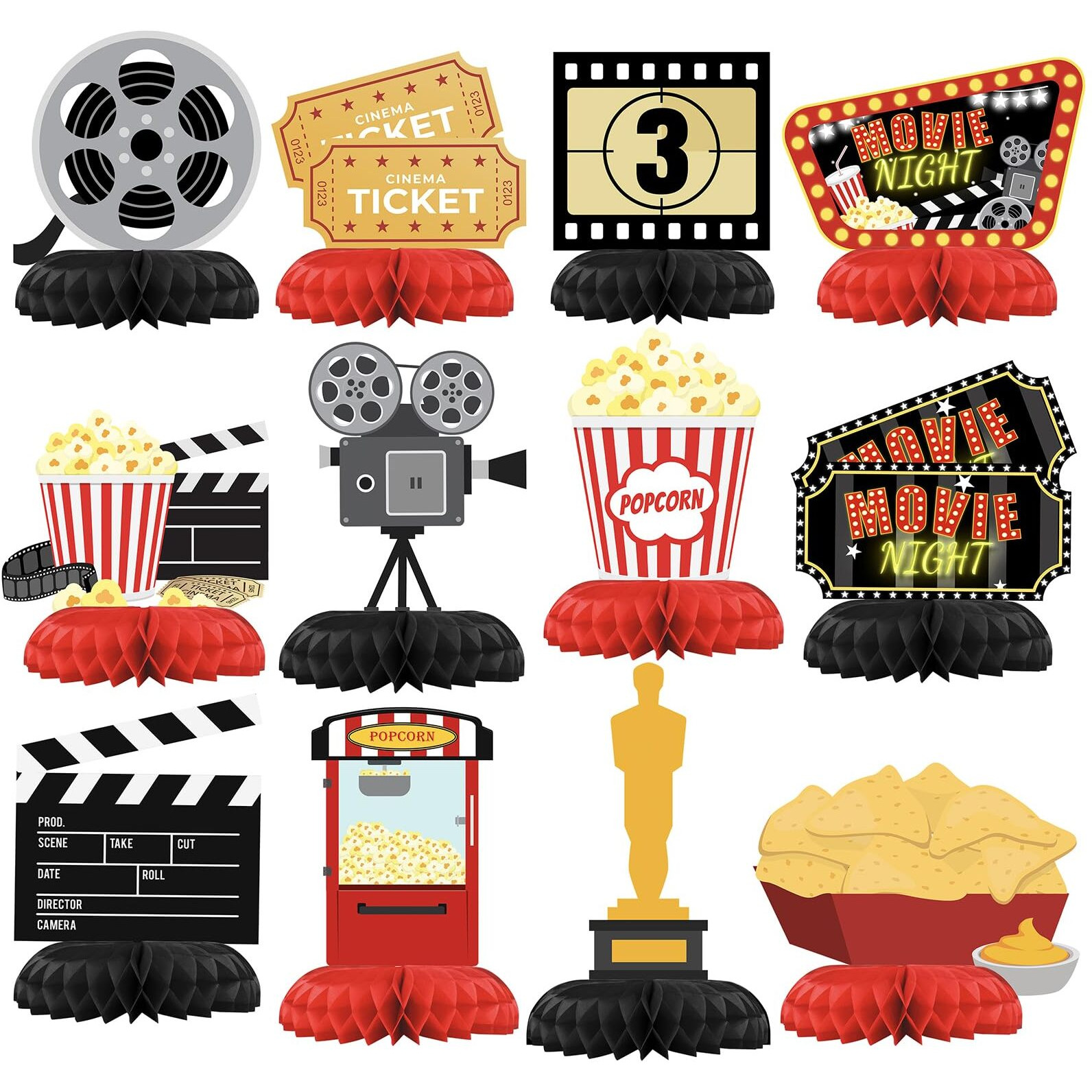 Hapibidesign Movie Night Party Decorations - Honeycomb Centerpieces For Movie Night Birthday Decor - Movie Night Table Decoration For Kids - Movie Night Theme DCor
