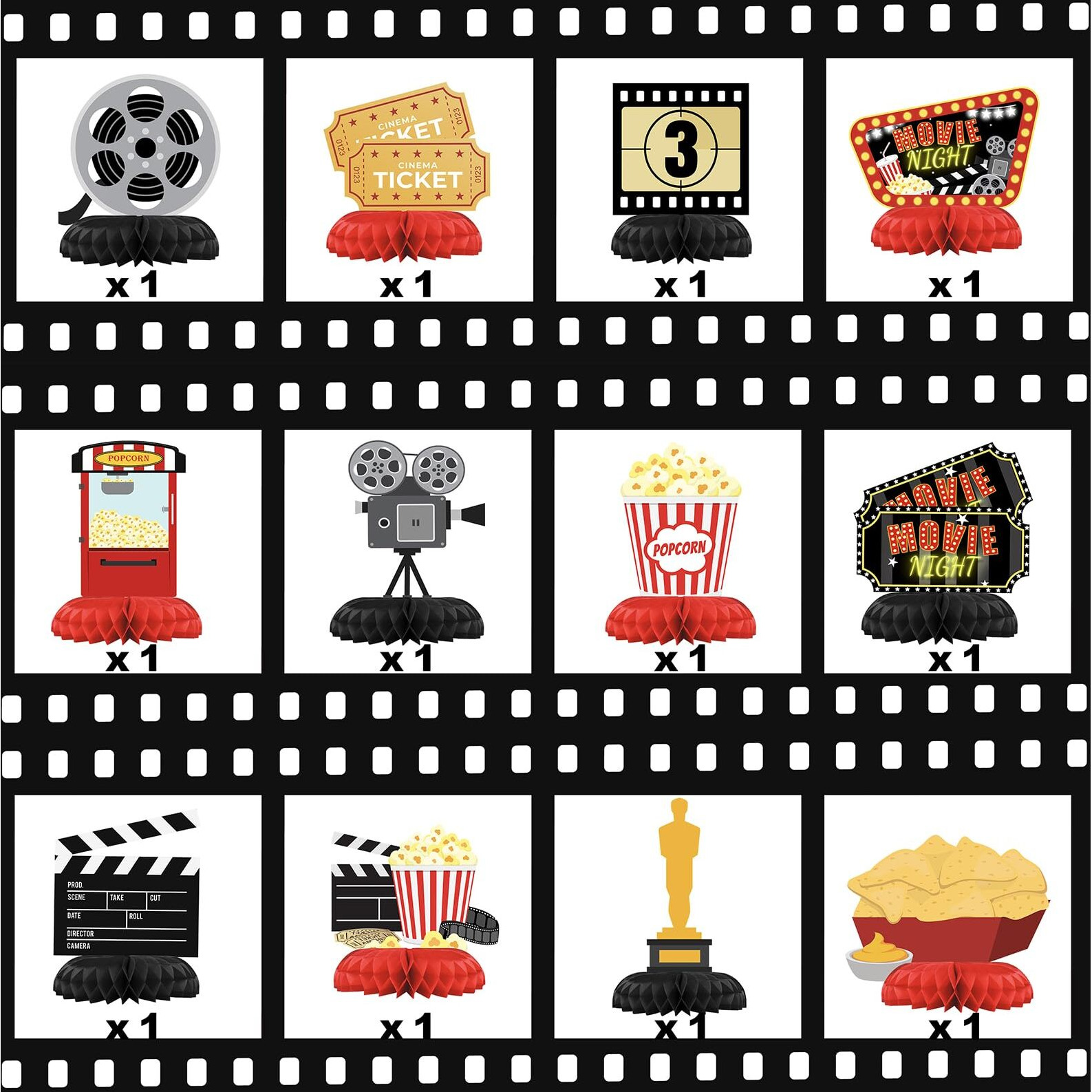Hapibidesign Movie Night Party Decorations - Honeycomb Centerpieces For Movie Night Birthday Decor - Movie Night Table Decoration For Kids - Movie Night Theme DCor