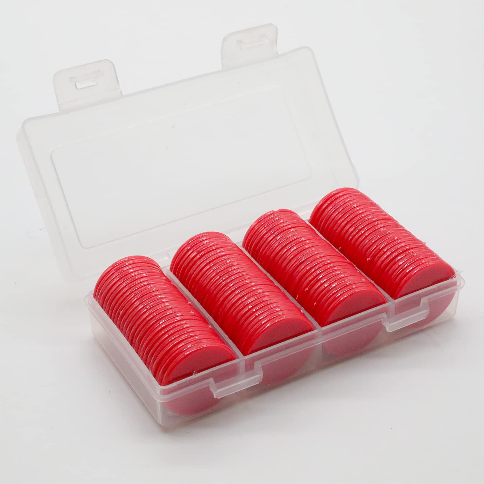 Hakitaroom Set Of 100 Opaque Plastic Learning Counters Mini Poker Chips Game Tokens With Storage Box (Red  1.58 Inch)