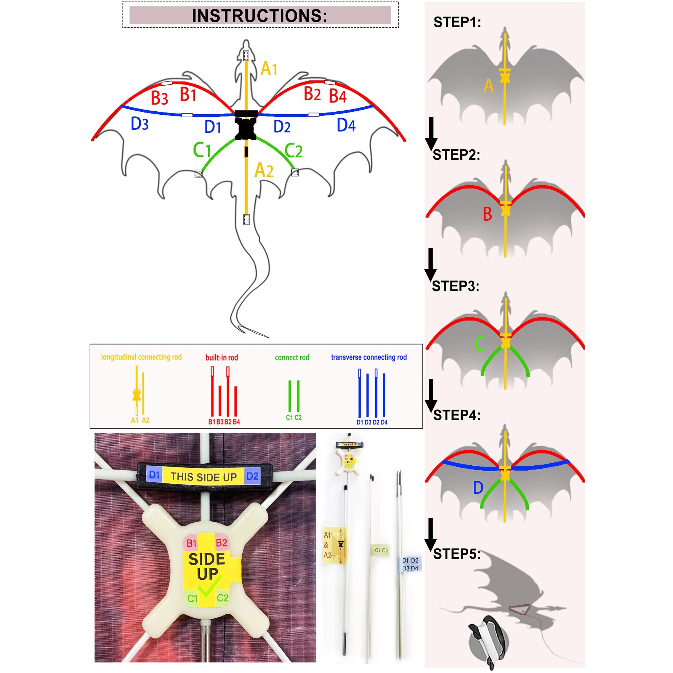 Jekosen Fiery Dragon 54"" Huge Kite For Kids And Adults Easy To Fly Single Line String With 160"" Tail For Beach Trip Park Family Outdoor Games And Activities