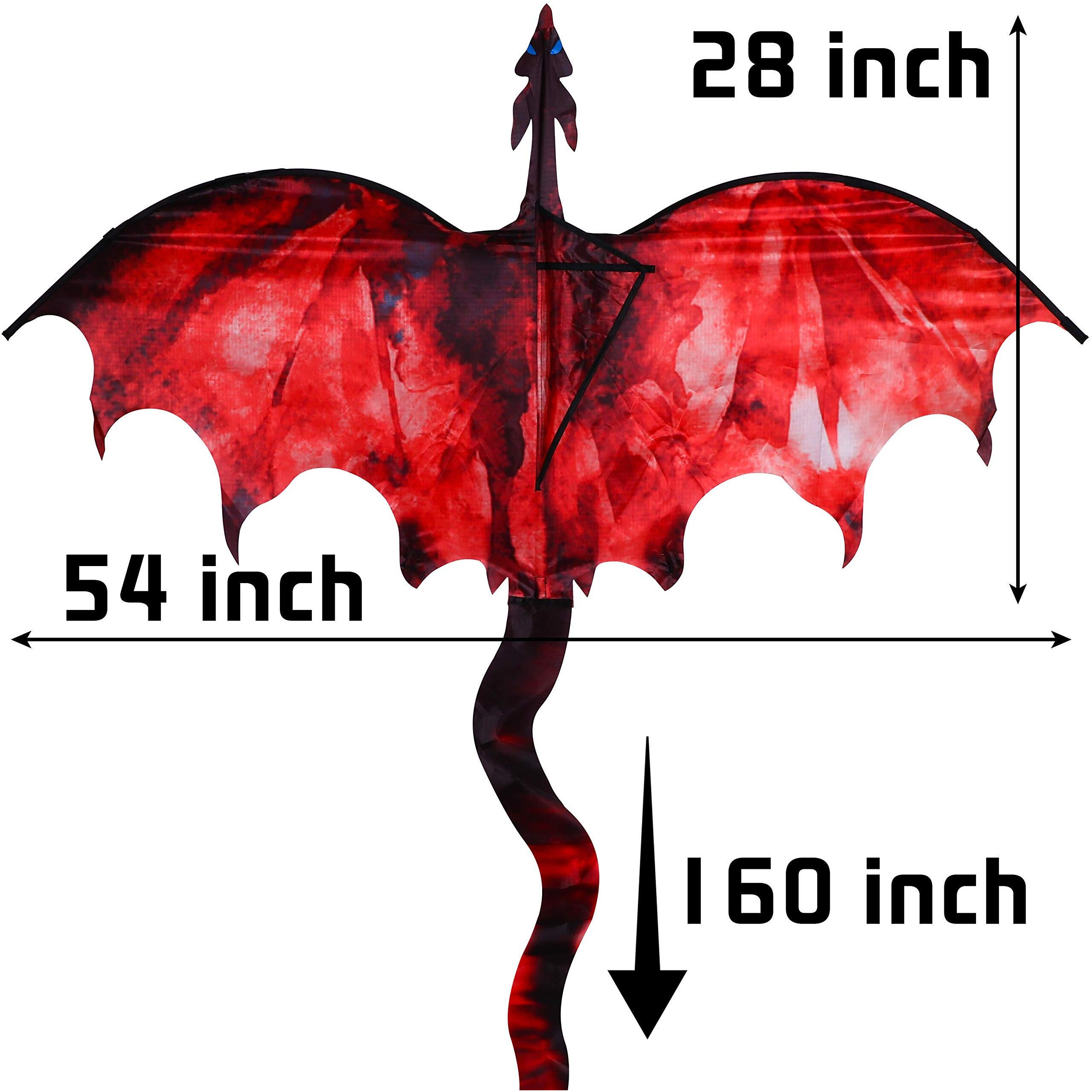 Jekosen Fiery Dragon 54"" Huge Kite For Kids And Adults Easy To Fly Single Line String With 160"" Tail For Beach Trip Park Family Outdoor Games And Activities