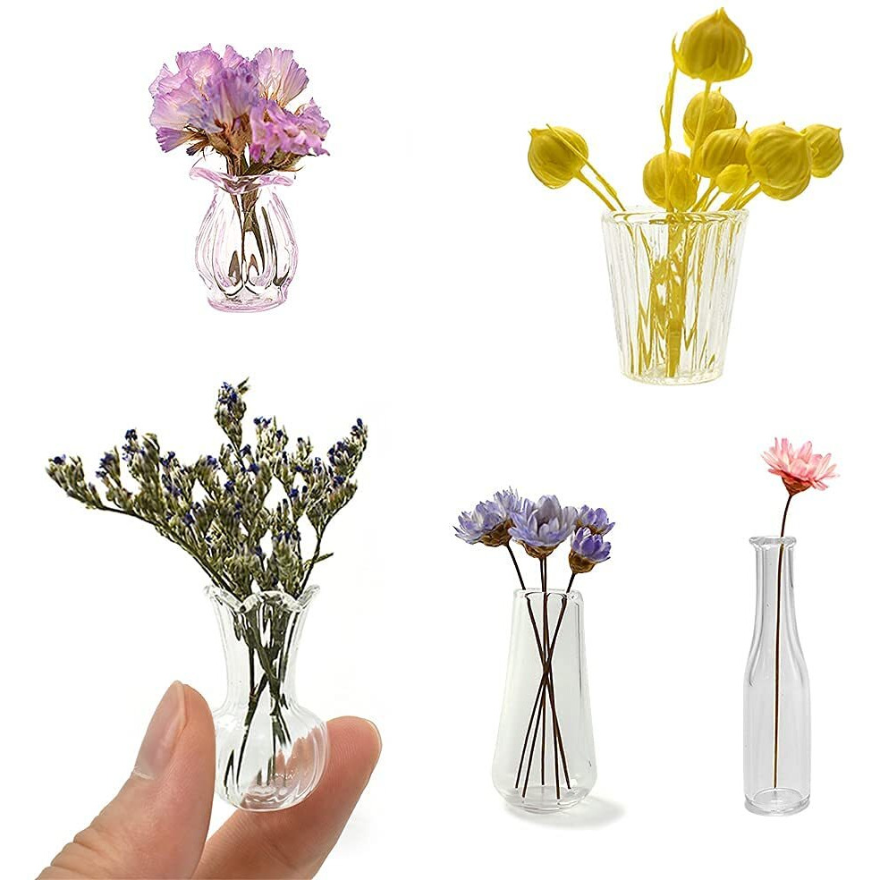Iland Miniature Dollhouse Accessories For Dollhouse Furniture  Glass Vases W/Dried Flowers Set (Pretty 5Pcs)