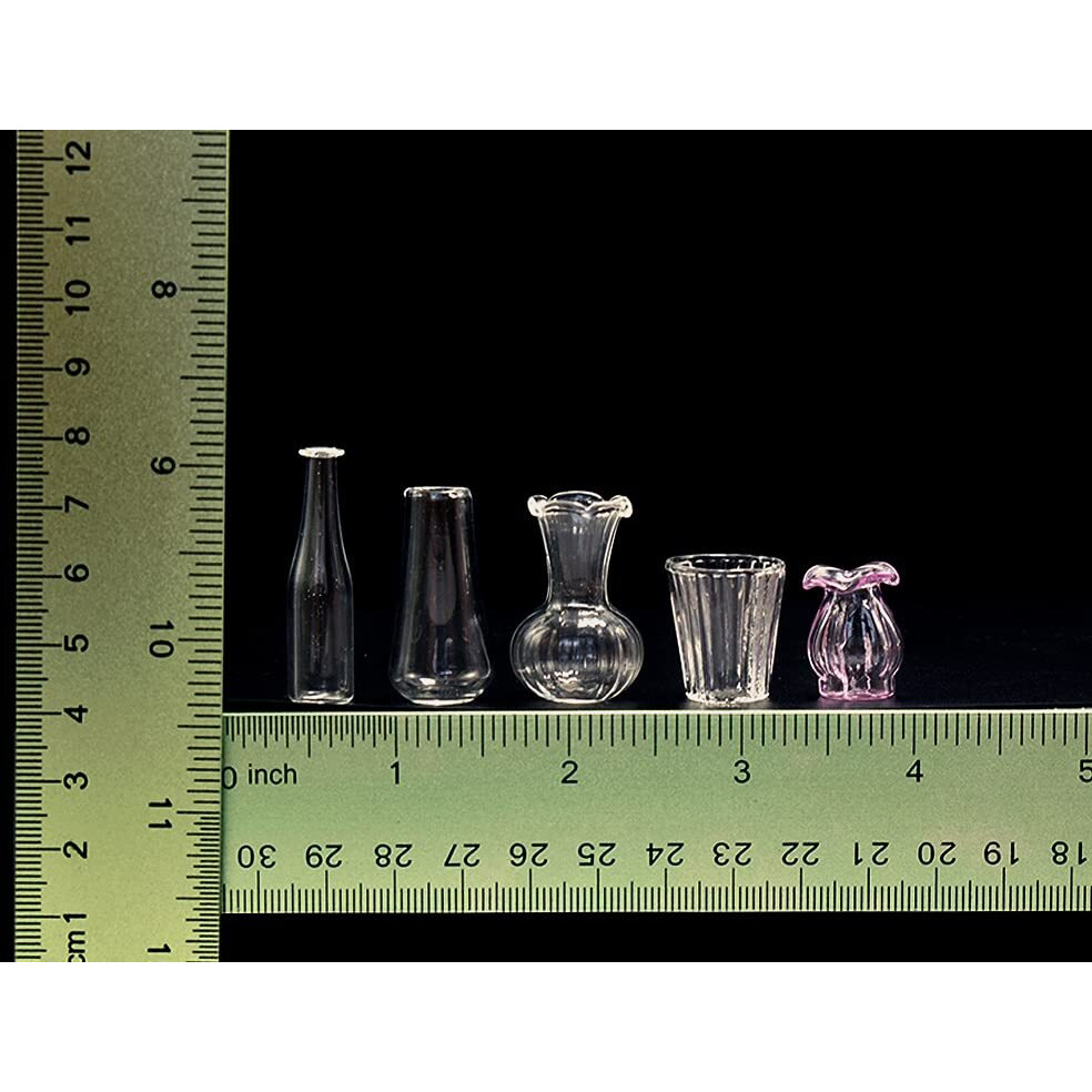 Iland Miniature Dollhouse Accessories For Dollhouse Furniture  Glass Vases W/Dried Flowers Set (Pretty 5Pcs)