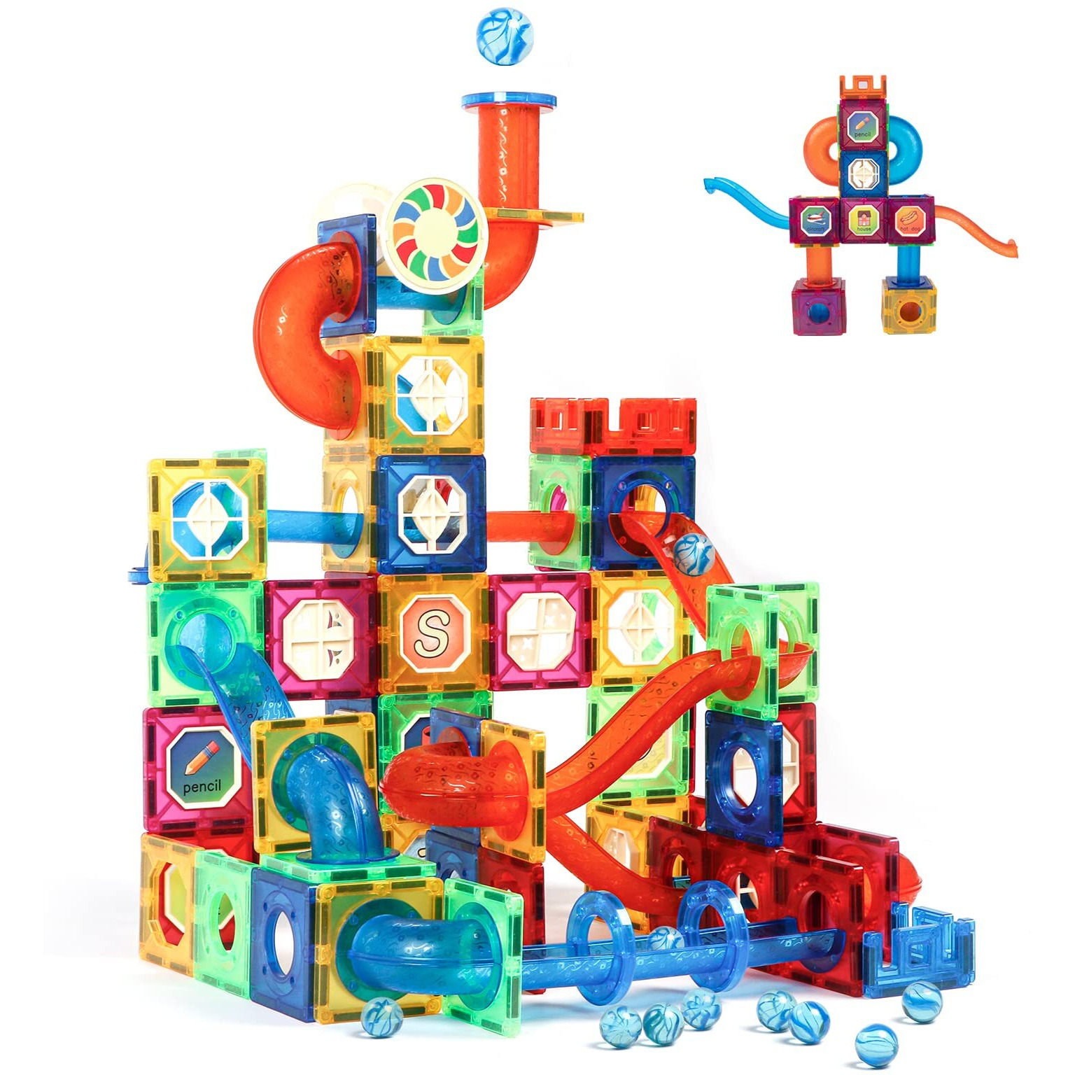 Magblock Magnetic Tiles 176Pcs Marble Run Race Track Toy Set Stem Educational Building Blocks Child Brain Development Kit Magnet Construction Toys For Boys Girls Kids Age 7 8 9 10+ Years Old