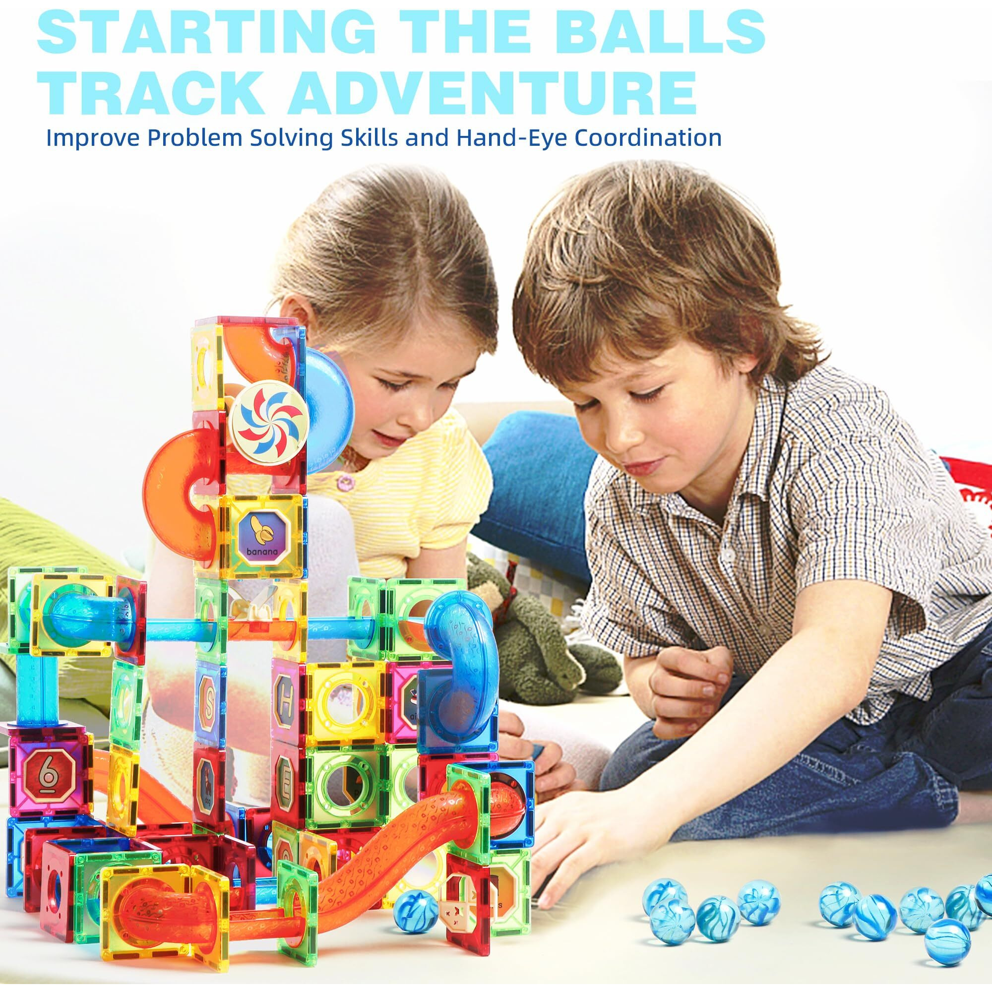 Magblock Magnetic Tiles 176Pcs Marble Run Race Track Toy Set Stem Educational Building Blocks Child Brain Development Kit Magnet Construction Toys For Boys Girls Kids Age 7 8 9 10+ Years Old