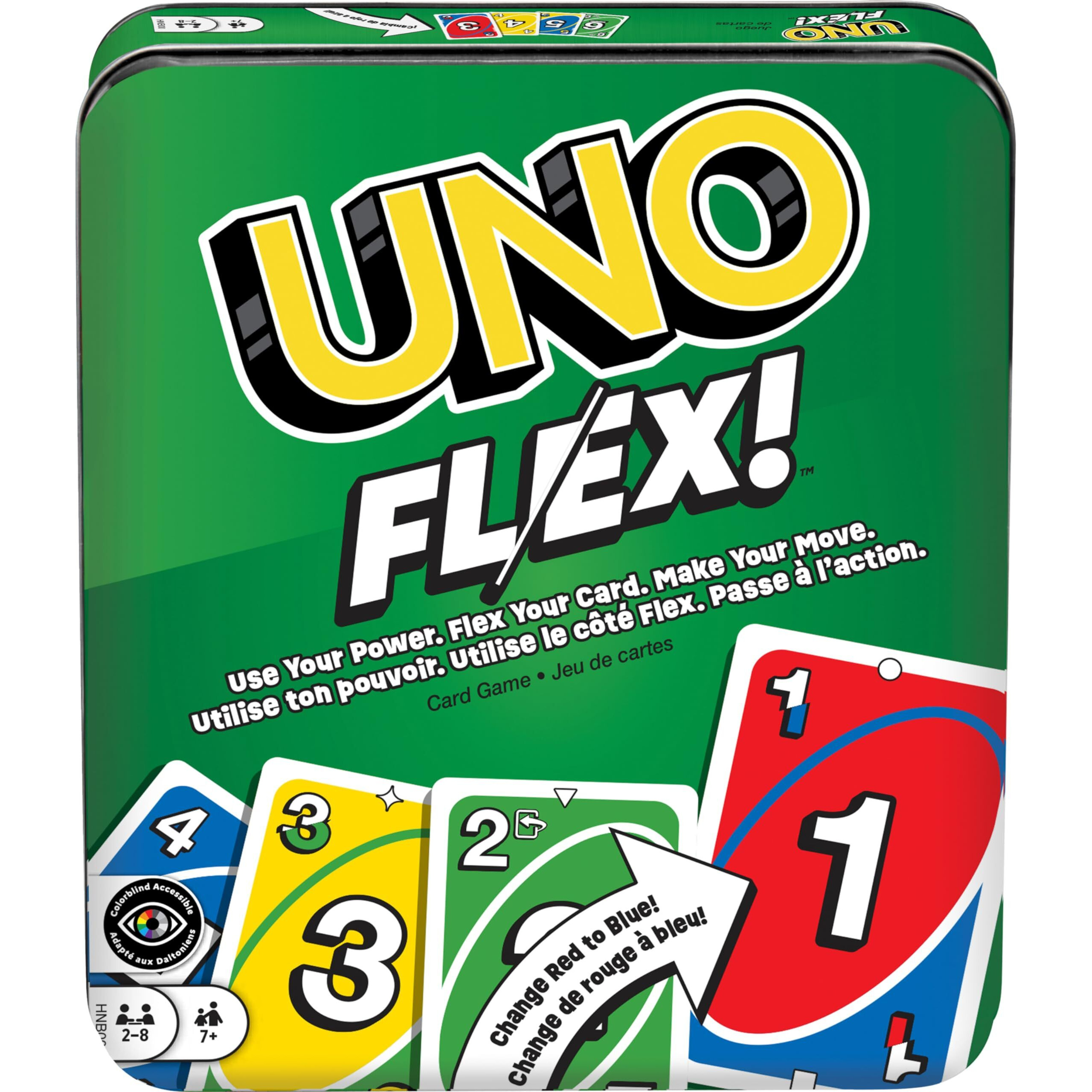 Mattel Games Uno Flex Card Game For Family Night Where Cards Change Color When Flexed In Collectible Tin Box