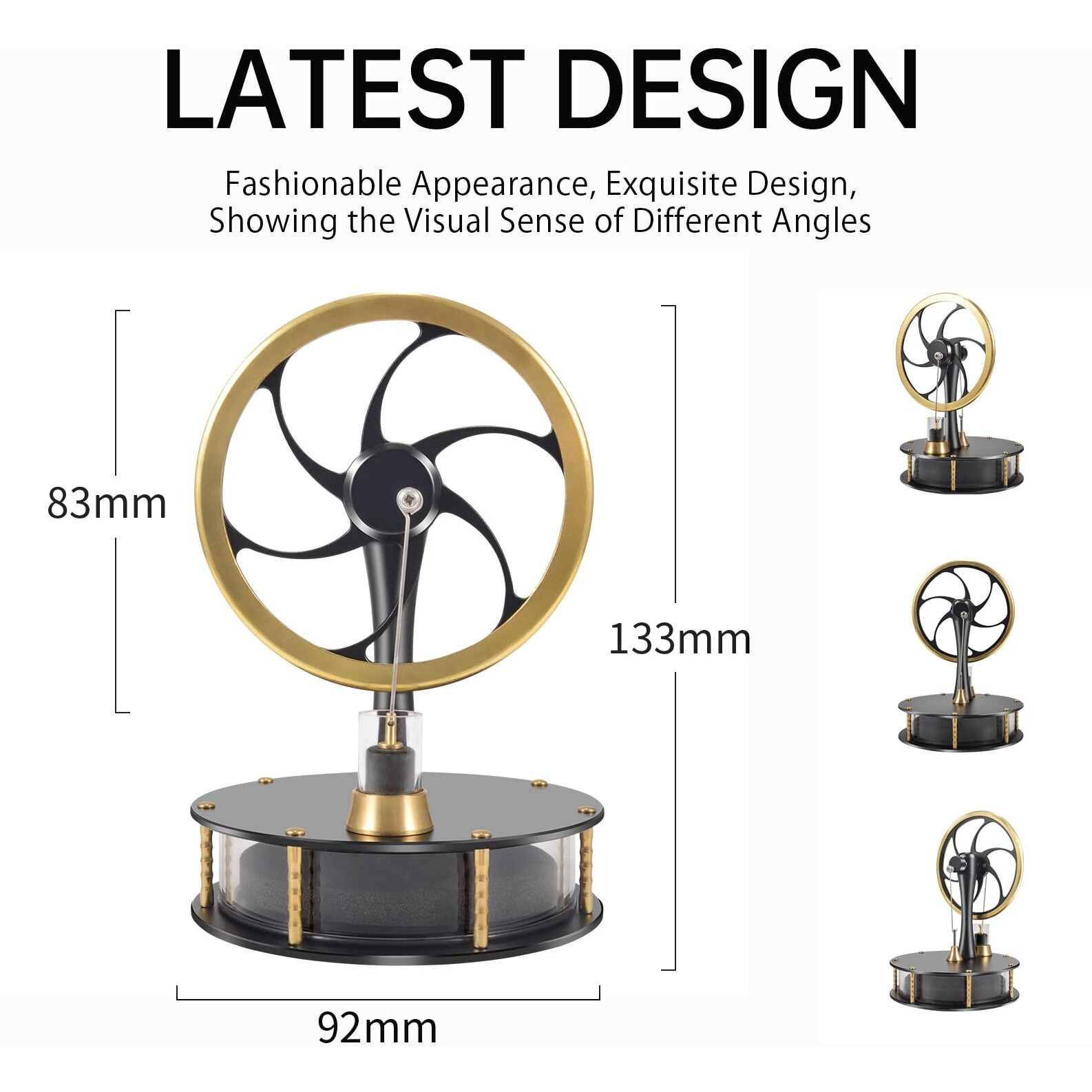 Pfcke Low Temperature Stirling Engine Classroom Teaching Stirling Engine Kit Steam Heat Educational Model Brass Aluminum Stirling Engine-Hzz92 Pro Black