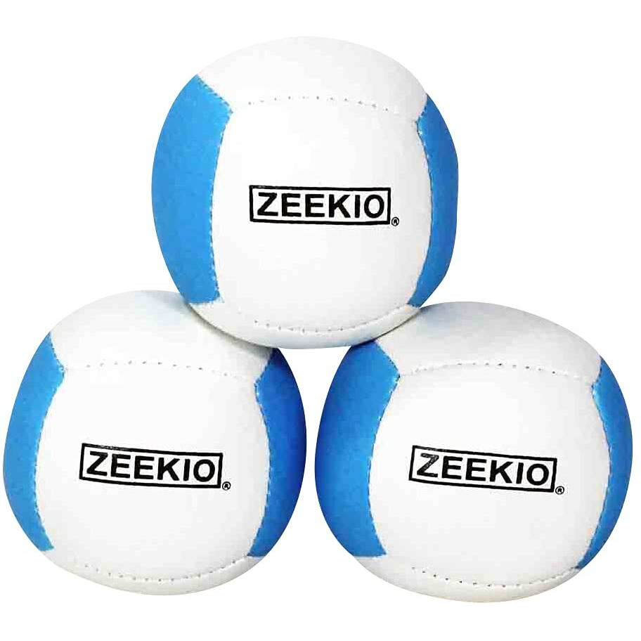 Zeekio Lunar Juggling Balls - [Set Of 3]  Professional Uv Reactive  6-Panel Balls  Synthetic Leather  Millet Filled  110G Each  White/Blue