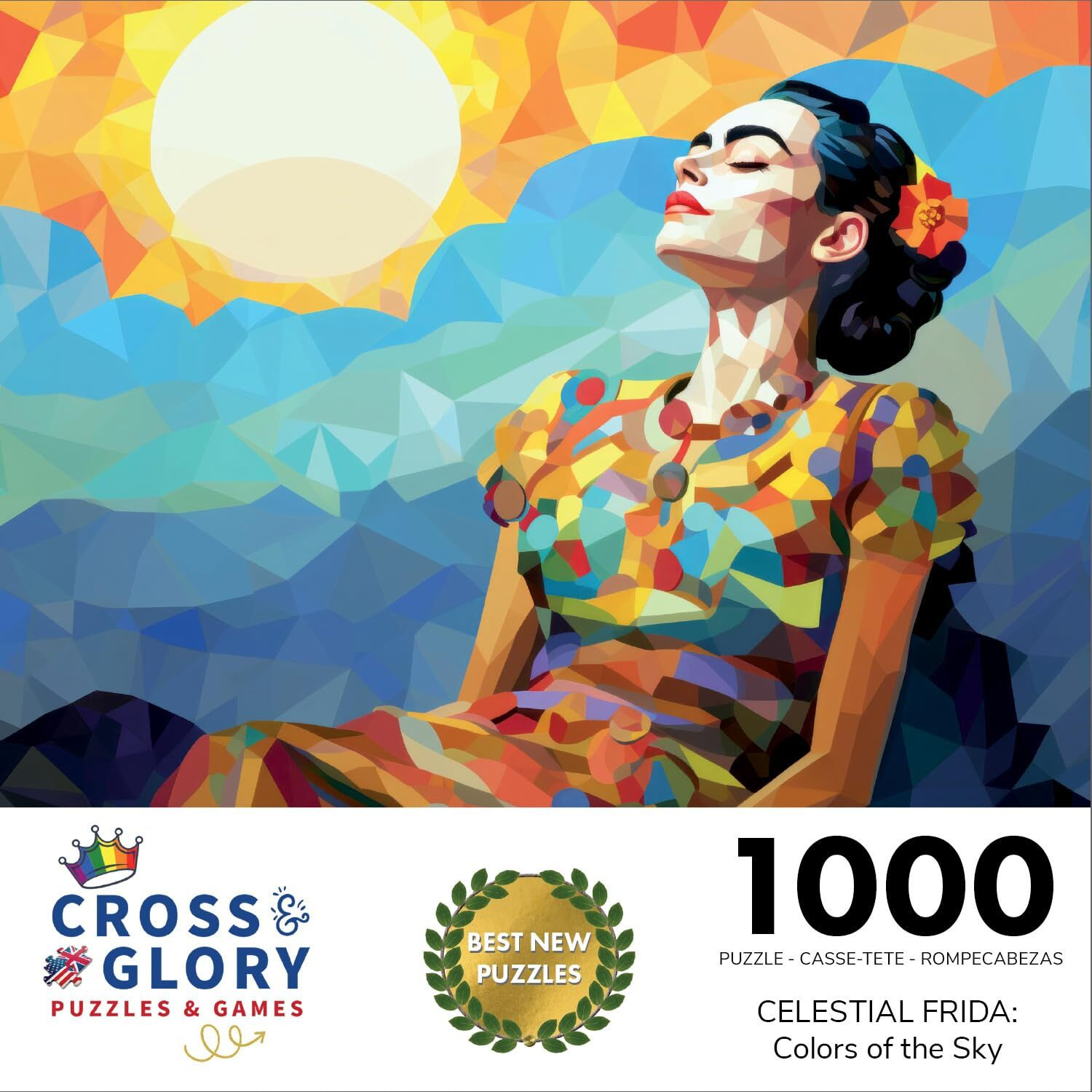 Cross & Glory Puzzles Celestial Frida Colors Of The Sky  Colorful Art Jigsaw Puzzle  1000 Pieces  Masterpiece  Vibrant Day Of The Dead Theme  Premium Satin Finish