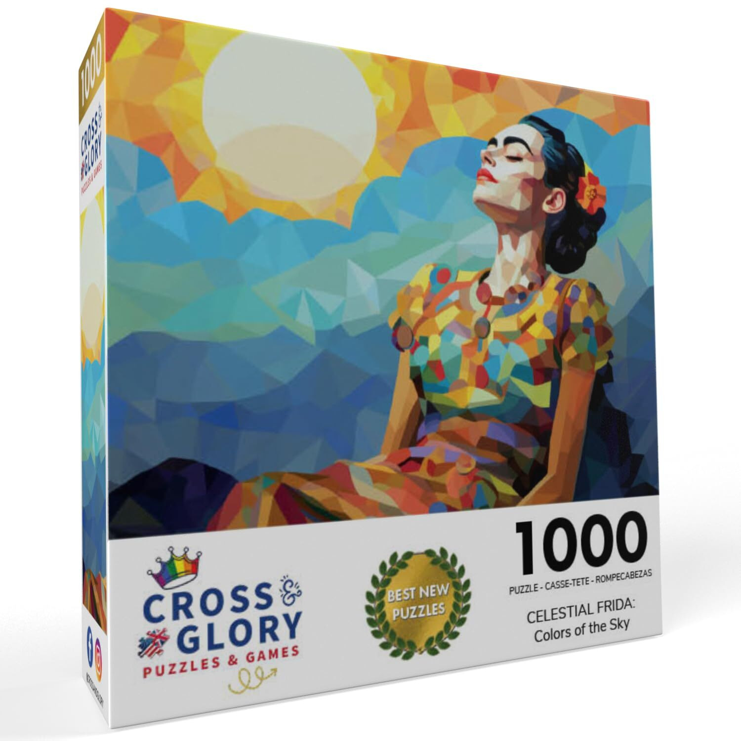 Cross & Glory Puzzles Celestial Frida Colors Of The Sky  Colorful Art Jigsaw Puzzle  1000 Pieces  Masterpiece  Vibrant Day Of The Dead Theme  Premium Satin Finish