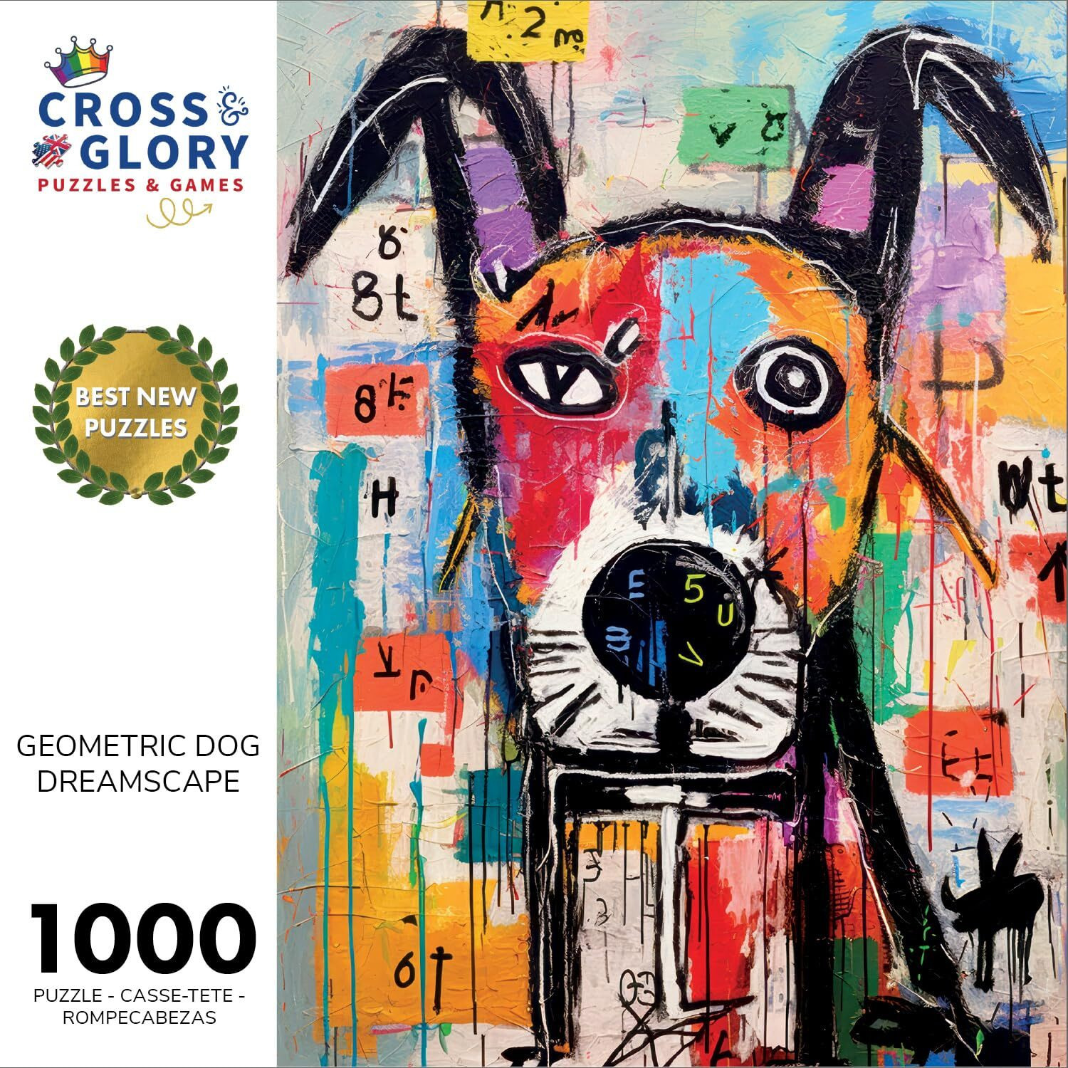 Cross & Glory Puzzles Geometric Dog Dreamscape Puzzle  1000 Piece Abstract Art Jigsaw  Satin Finish  Vivid Colors  Modern Home Decor  Educational Brain Game For Adults
