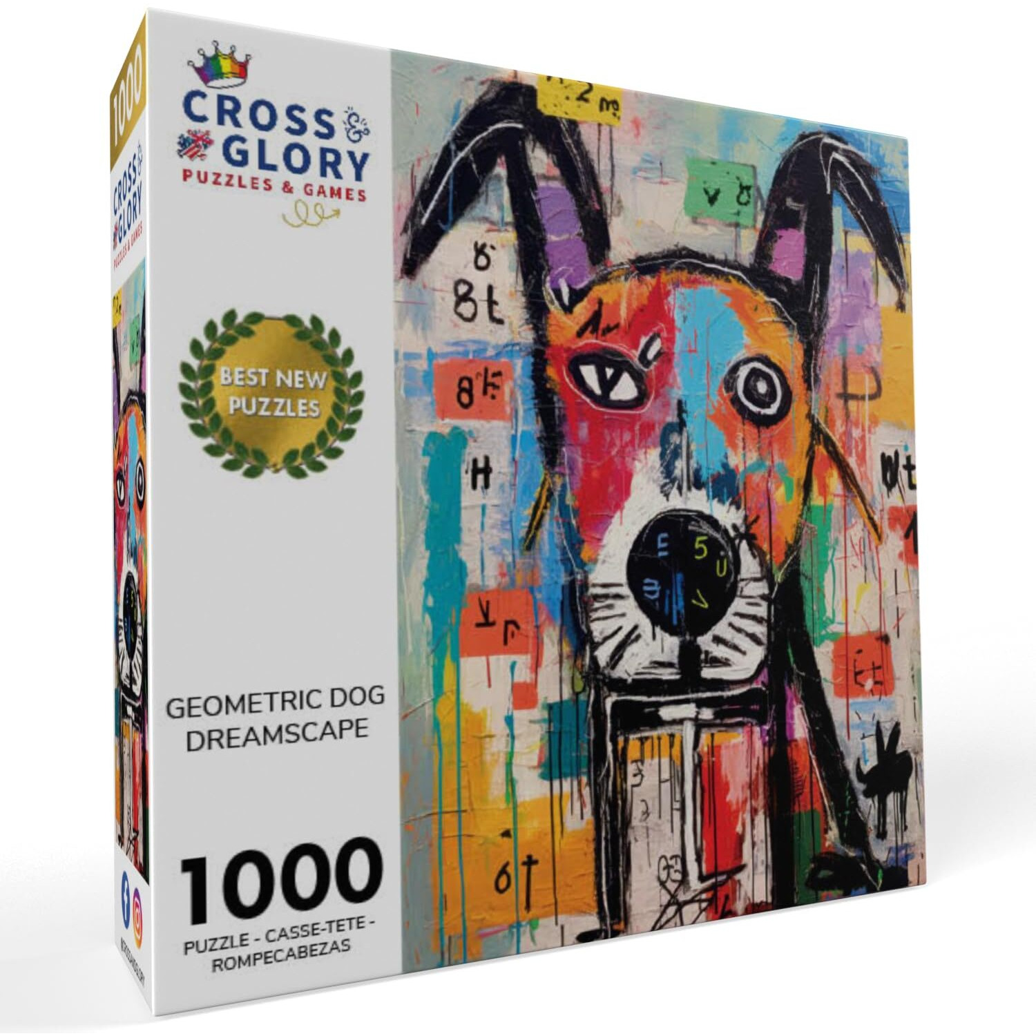 Cross & Glory Puzzles Geometric Dog Dreamscape Puzzle  1000 Piece Abstract Art Jigsaw  Satin Finish  Vivid Colors  Modern Home Decor  Educational Brain Game For Adults