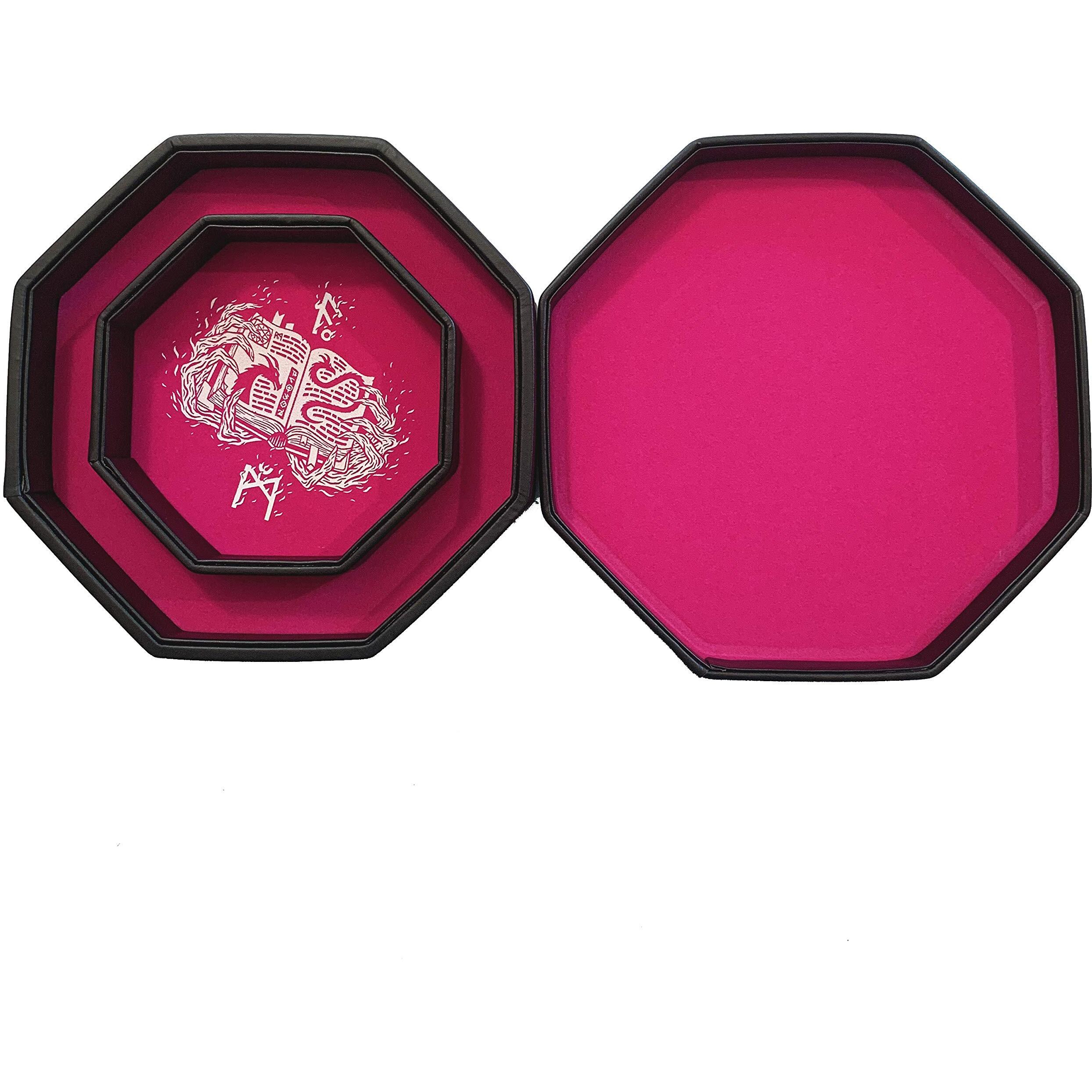 Fantasydice - Pink - Fire Dragon - Dice Tray - 8"" Octagon With Lid And Dice Staging Area- Holds 5 Sets Of Dice(7 / Standard) For All Tabletop Rpgs Like D&D  Call Of Cthulhu  Shadowrun.