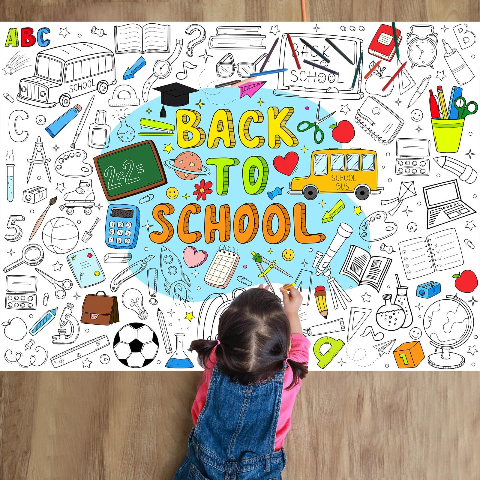 Naozinebi Back To School Coloring Poster For Kids Giant Coloring Poster Large Welcome Back Coloring Tablecloth Jumbo Coloring Books For Kids Classroom Home Birthday Party Supplies Favor