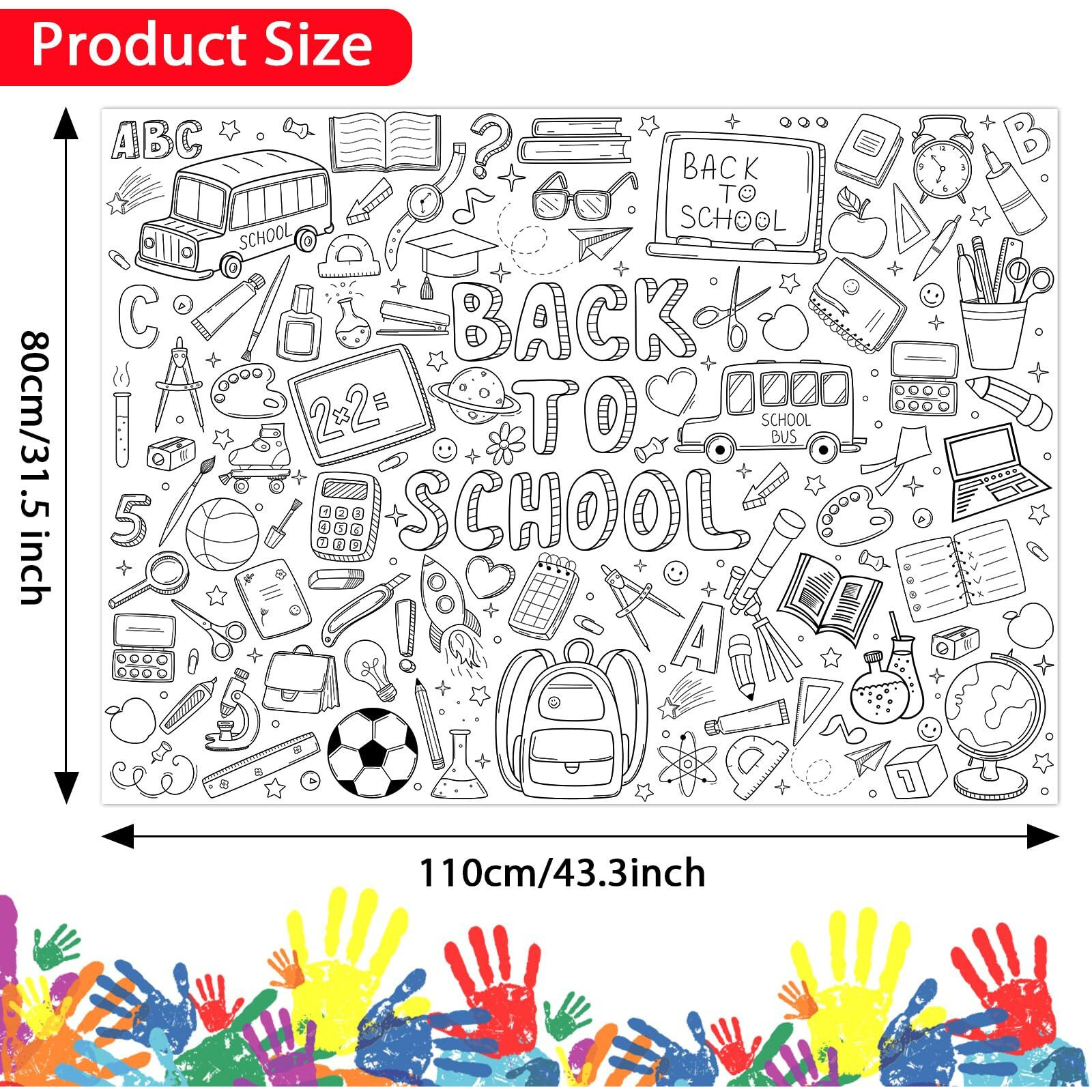 Naozinebi Back To School Coloring Poster For Kids Giant Coloring Poster Large Welcome Back Coloring Tablecloth Jumbo Coloring Books For Kids Classroom Home Birthday Party Supplies Favor
