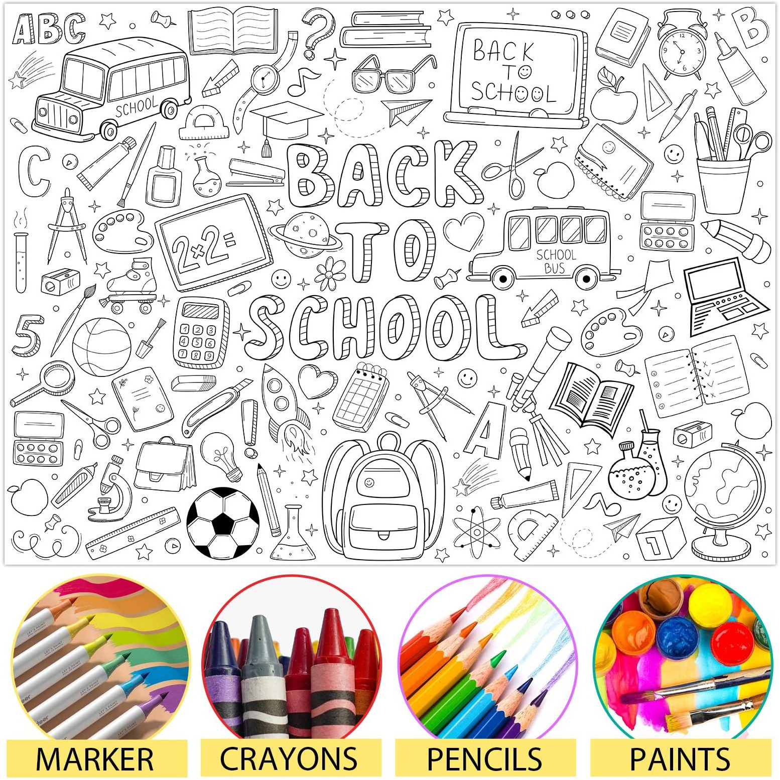 Naozinebi Back To School Coloring Poster For Kids Giant Coloring Poster Large Welcome Back Coloring Tablecloth Jumbo Coloring Books For Kids Classroom Home Birthday Party Supplies Favor