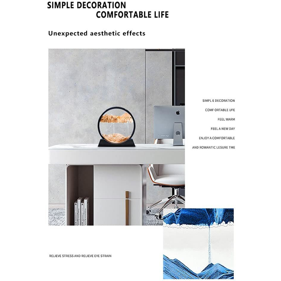 Sofliy 3D Dynamic Sand Art Liquid Motion  Moving Sand Art Picture Round Glass 3D Deep Sea Sandscape In Motion Display Flowing Sand Frame Relaxing Desktop Home Office Work Decor (12  Blue)