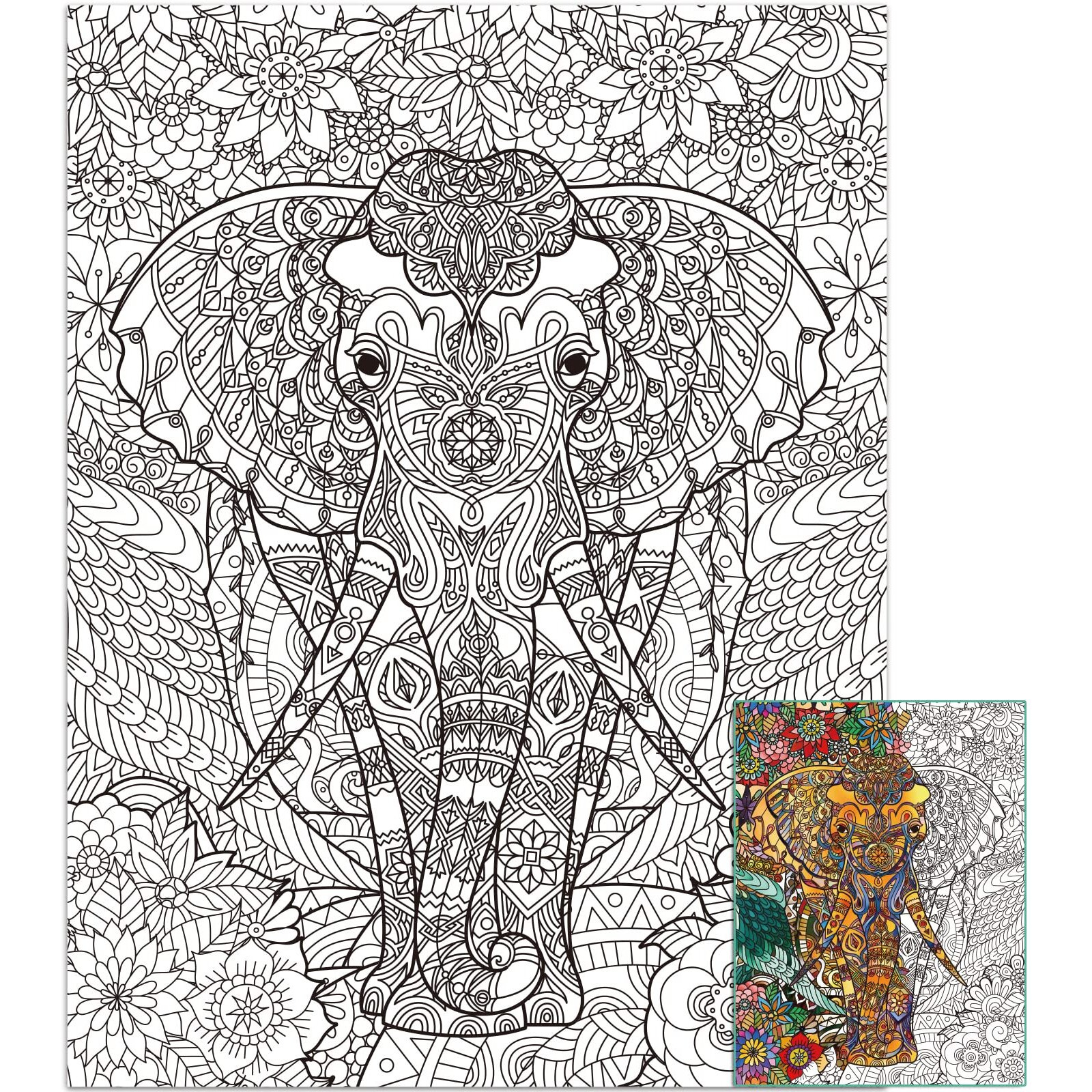 Elephant Giant Coloring Posters For Kids Adults Elephant Coloring Poster 39.3751.96 Inch Mandala Coloring Posters Wall Art Decor Blank Banner For School Group Family Art Craft Activities Decoration