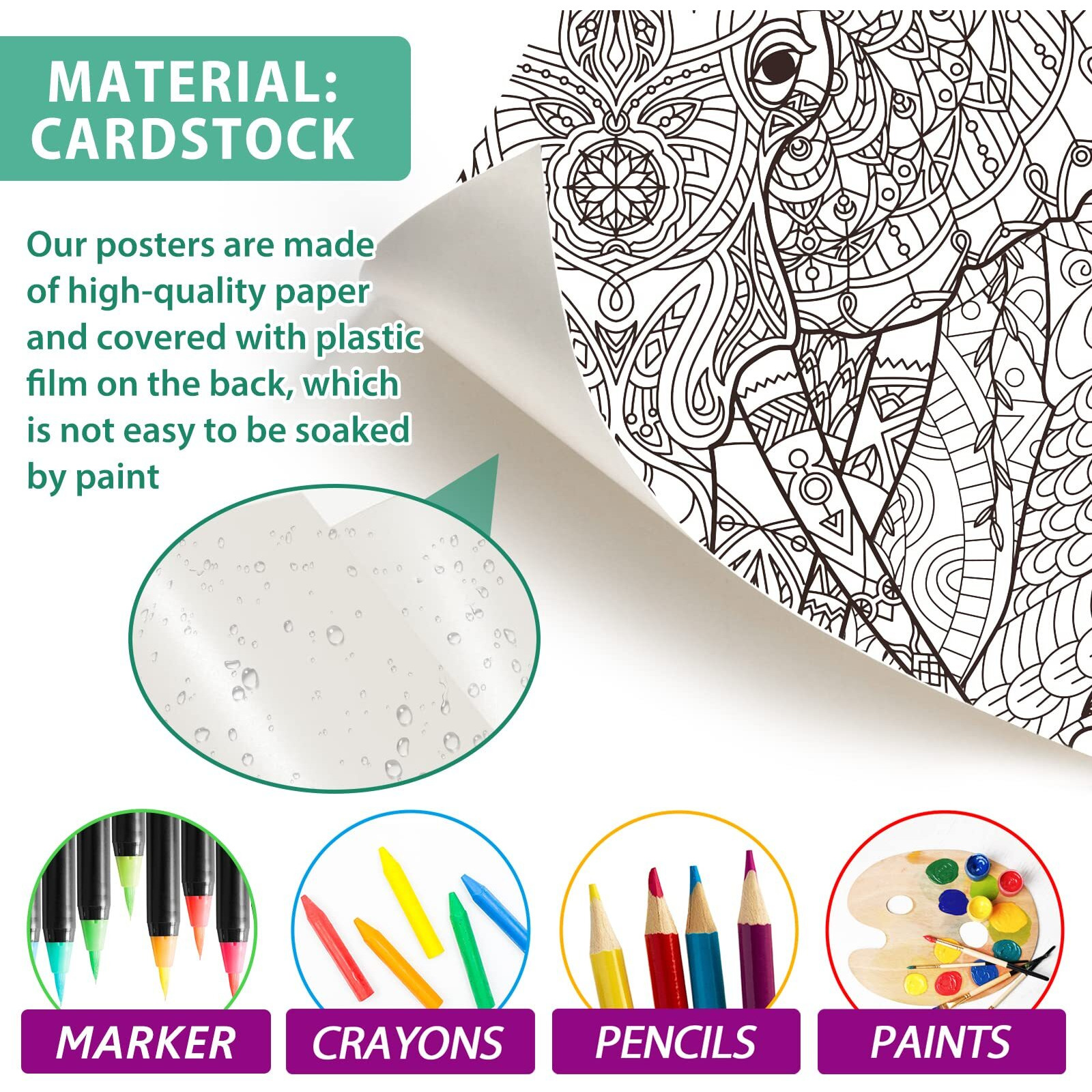 Elephant Giant Coloring Posters For Kids Adults Elephant Coloring Poster 39.3751.96 Inch Mandala Coloring Posters Wall Art Decor Blank Banner For School Group Family Art Craft Activities Decoration