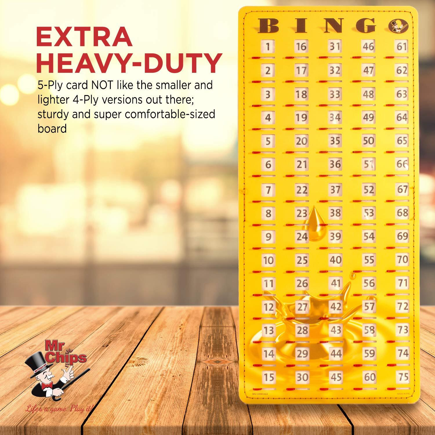 Mr Chips Jam-Proof Finger Tip Master Bingo Card With Sliding Windows - Large Cardboard Bingo Calling Card - Gold Rush Style