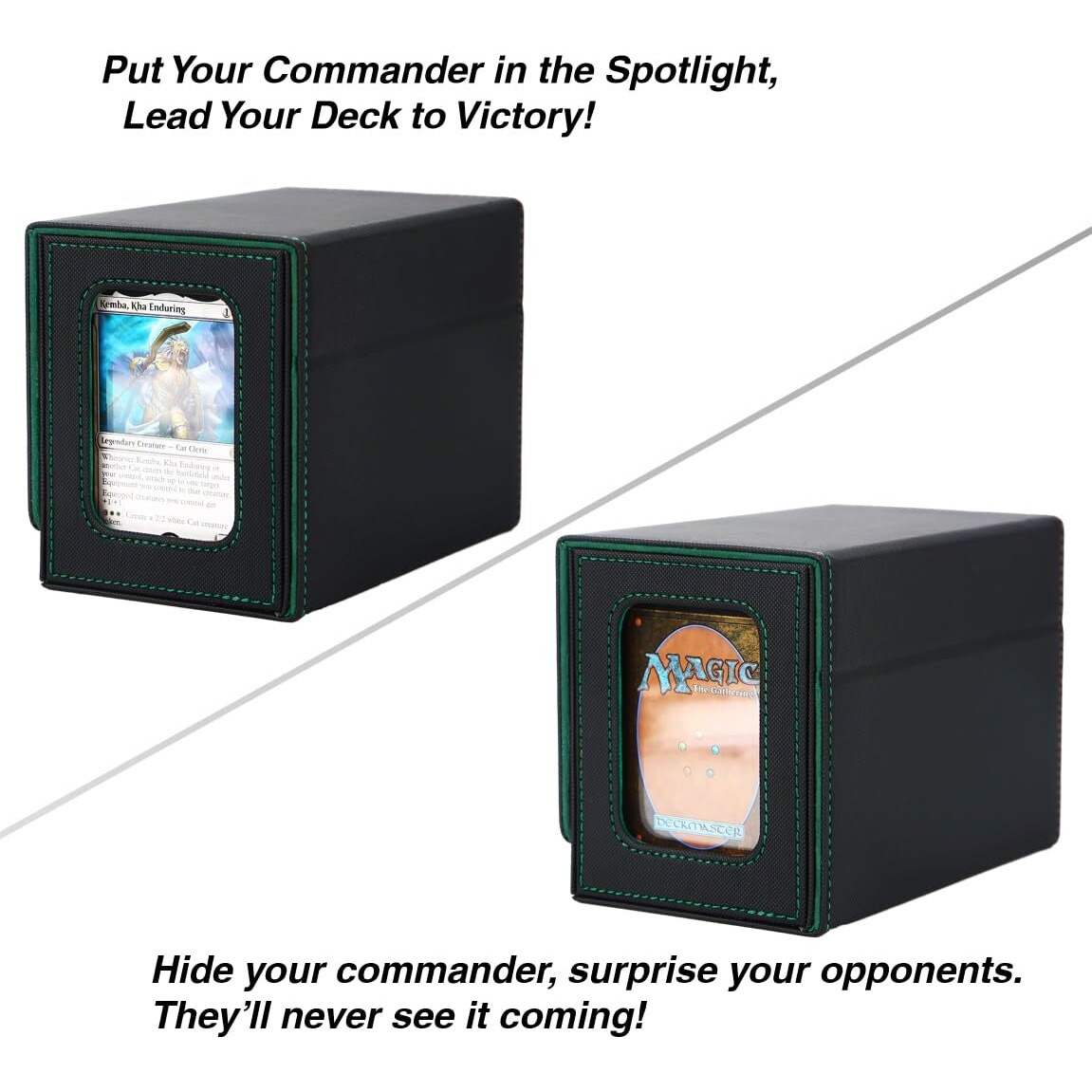 Venssu Mtg Deck Box For Commander Display With Dice Tray Card Deck Box Fits 160 Double Sleeved /200 Single Sleeved Trading Cards  Deck Box Tcg With 2 Dividers And 1 Magnetic Card Holder (Black&Green)
