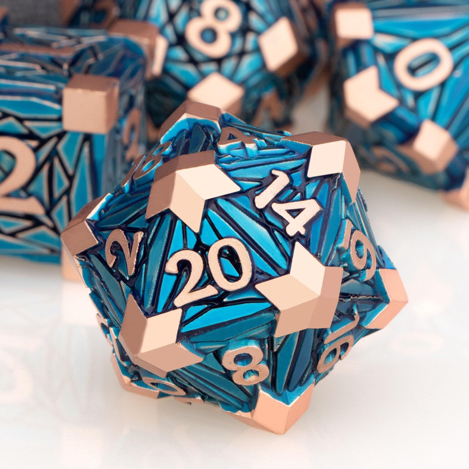 Orifantou Metal Dnd Dice Set Dungeons And Dragons Dice With Box  Copper Blue Debris D&D Dice Rpg D And D Dice Role Playing Game Polyhedral Dice Set D20 D12 D10 D8 D6 D4