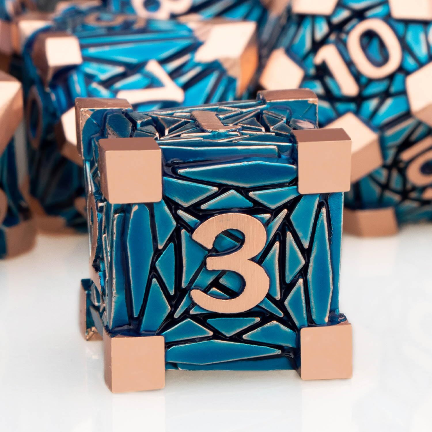 Orifantou Metal Dnd Dice Set Dungeons And Dragons Dice With Box  Copper Blue Debris D&D Dice Rpg D And D Dice Role Playing Game Polyhedral Dice Set D20 D12 D10 D8 D6 D4