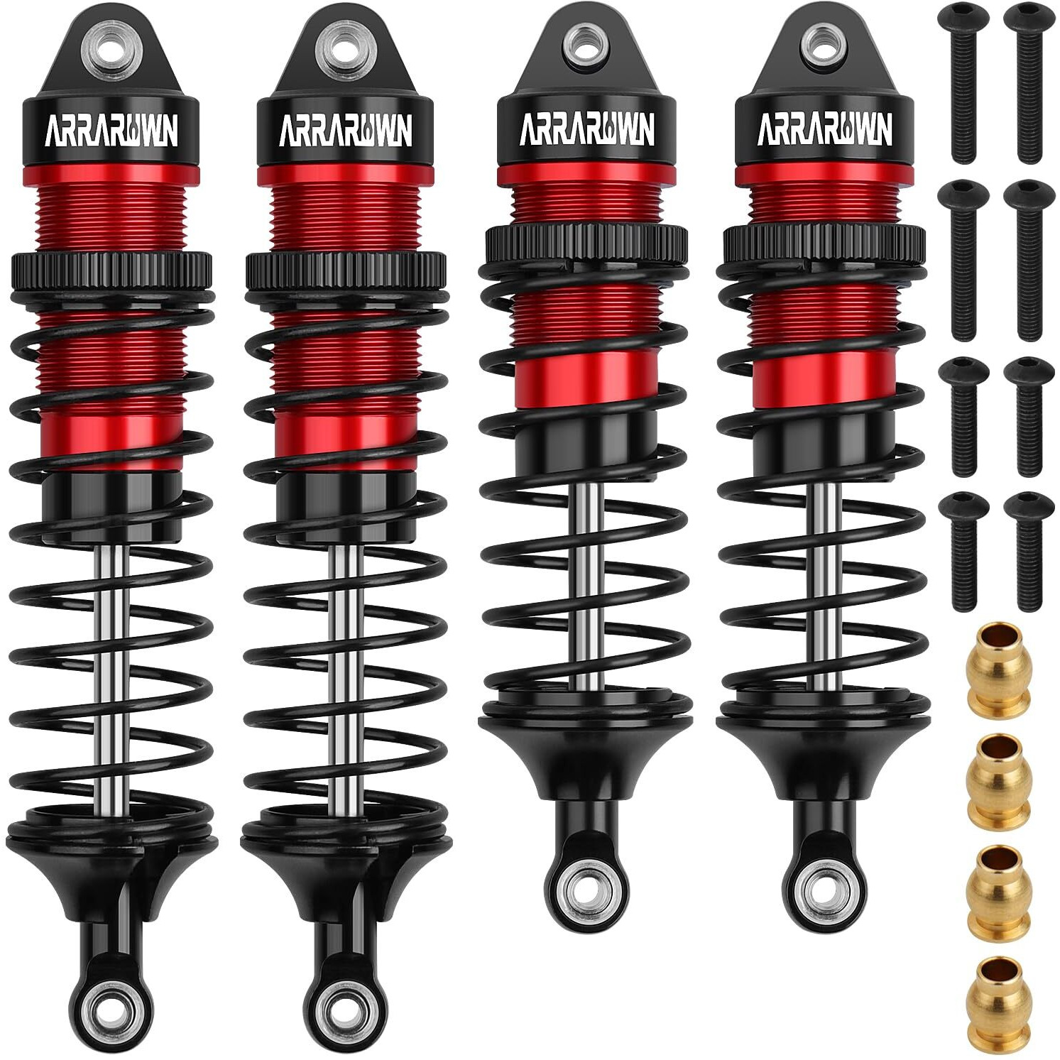 4Pcs 1/10 Rc Car Shocks Front & Rear Shock Absorber Damper Assembled Set Compatible With 110 Scale Traxxas Slash/Rustler/Stampede/Hoss Vxl 4X4 2Wd Replacement Parts5862 (Black Red)