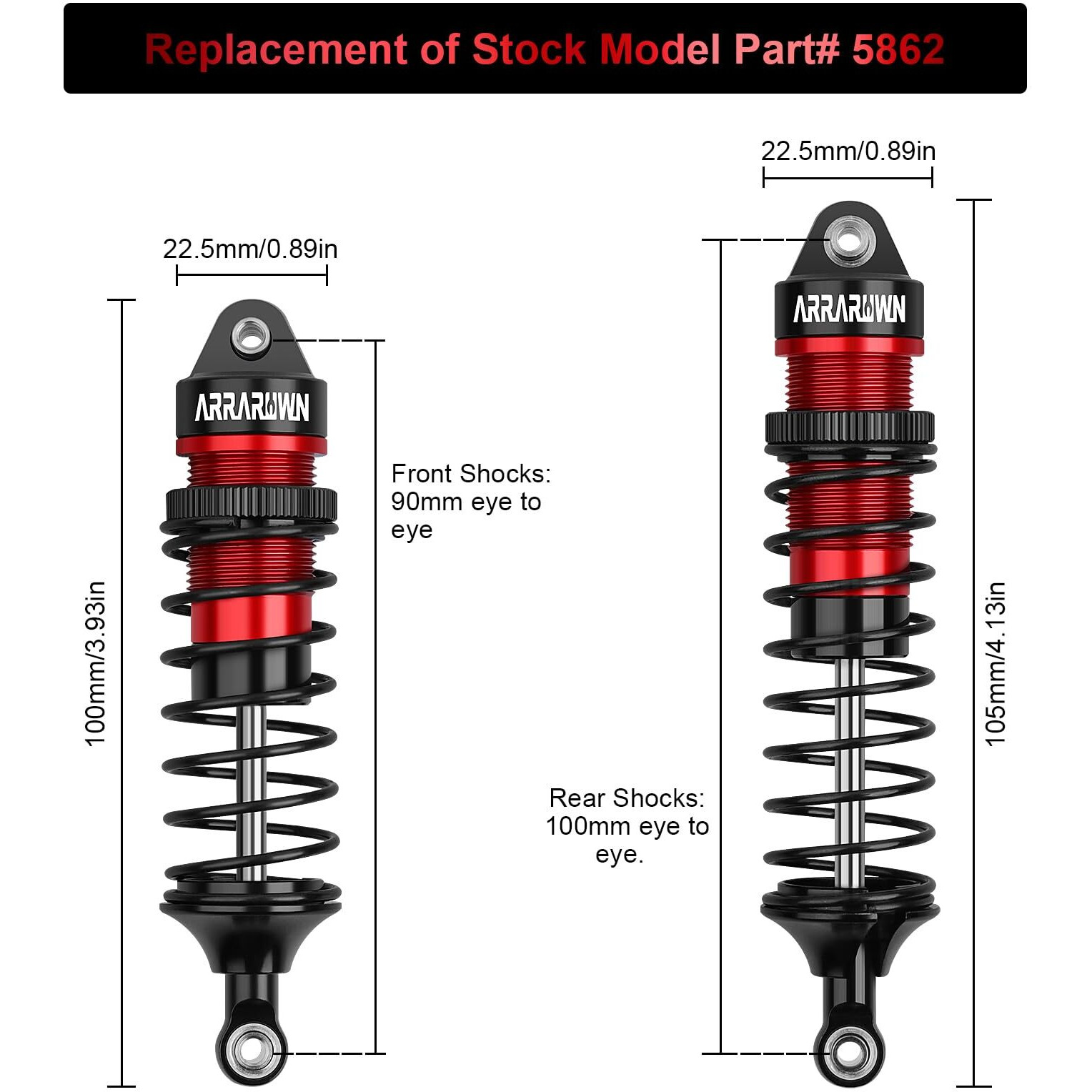 4Pcs 1/10 Rc Car Shocks Front & Rear Shock Absorber Damper Assembled Set Compatible With 110 Scale Traxxas Slash/Rustler/Stampede/Hoss Vxl 4X4 2Wd Replacement Parts5862 (Black Red)