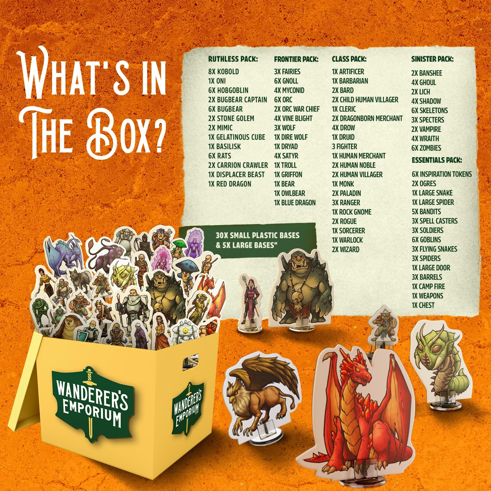 Wanderers Emporium 183X Hard Flat Dnd Miniatures With Bases | Dungeons And Dragons Starter Set 5E Mini Figures  Pawns  Standees  Tokens (Dm Starter Set  183  Miniatures)