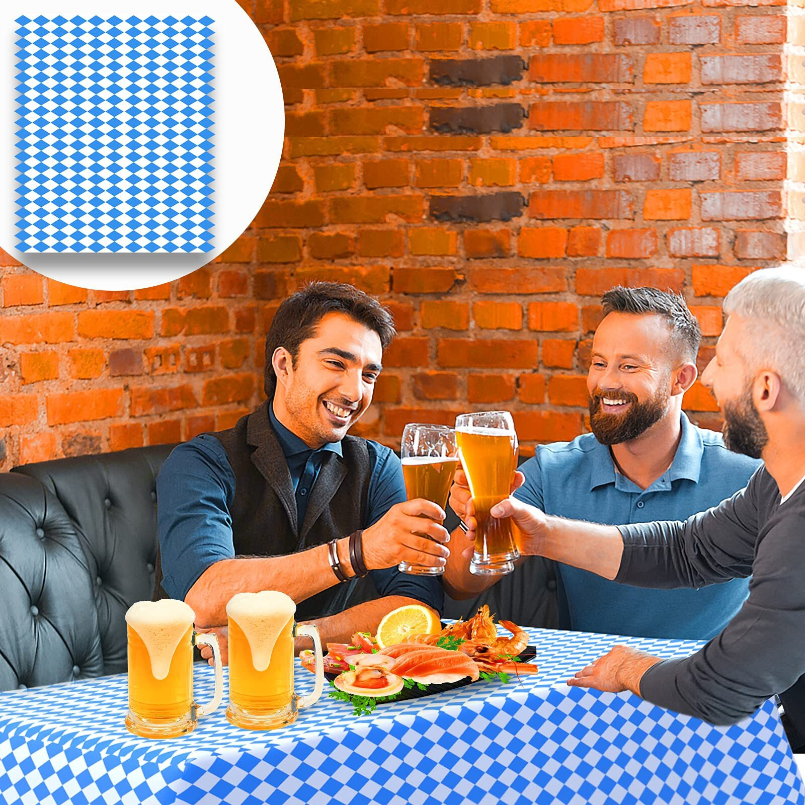 Iceyyyy 6 Pcs Oktoberfest Tablecovers - 54"" X 108"" Oktoberfest Bavarian Flag Check Table Cloth Blue Diamonds Bavarian Tablecover For German Oktoberfest Themed Party Decorations