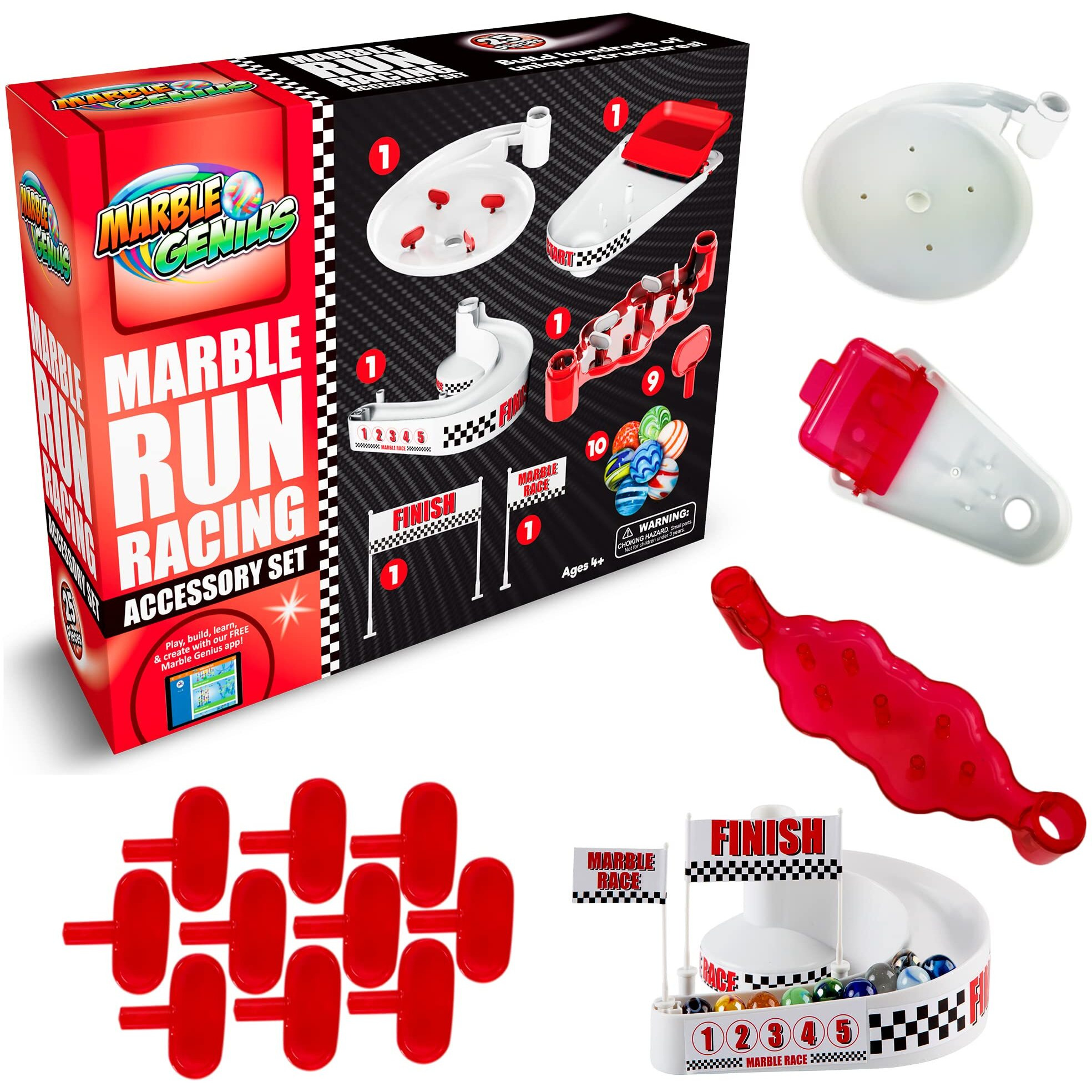 Marble Genius Marble Racing Booster Set - 10 Pieces Total (Marbles Not Included)  Construction Building Blocks Toys For Ages 3 And Above  With Instruction App Access  Add-On Set