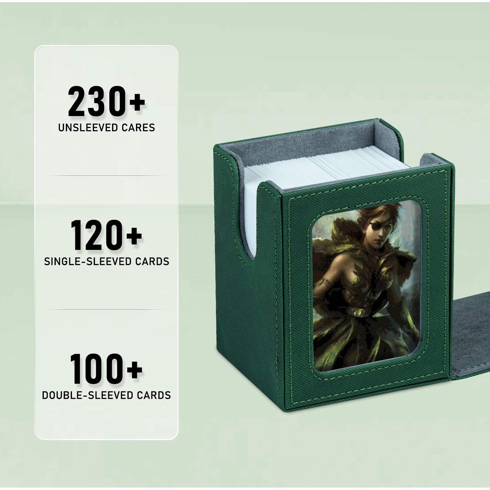Infinity Guard Mtg Deck Box With Commander Display For 120+ Single Sleeved Cards  Denim Magnetic Card Storage Box Fits For Tcg Ccg Magic Cards (Ink&Green)