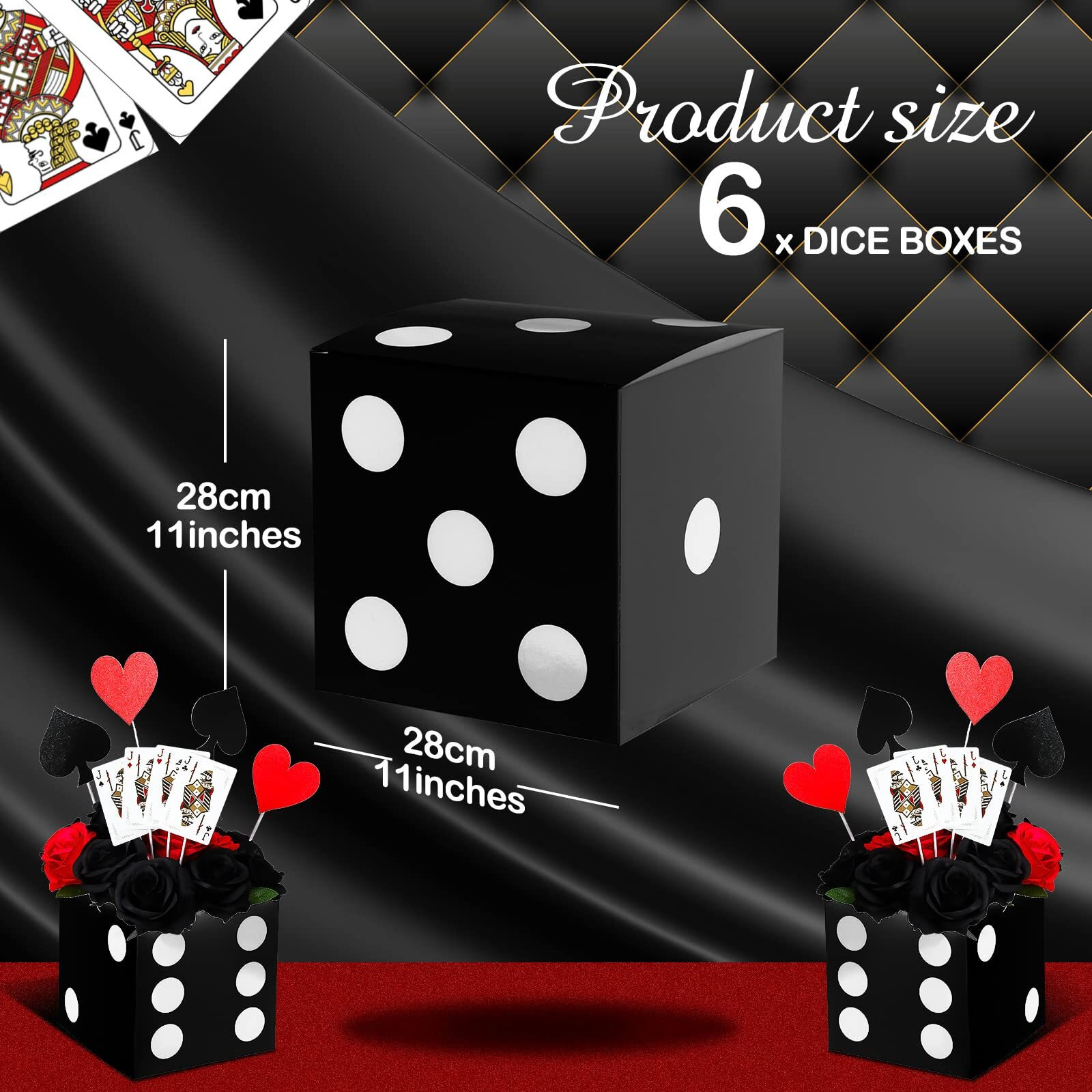 Tinlade 6 Pcs Large Casino Dice Boxes 11 In Casino Theme Party Decoration Vegas Jumbo Giant Dice Centerpieces Table Top Dice Casino Night Las Vegas Graduation Prom Birthday Party Supply(Black)