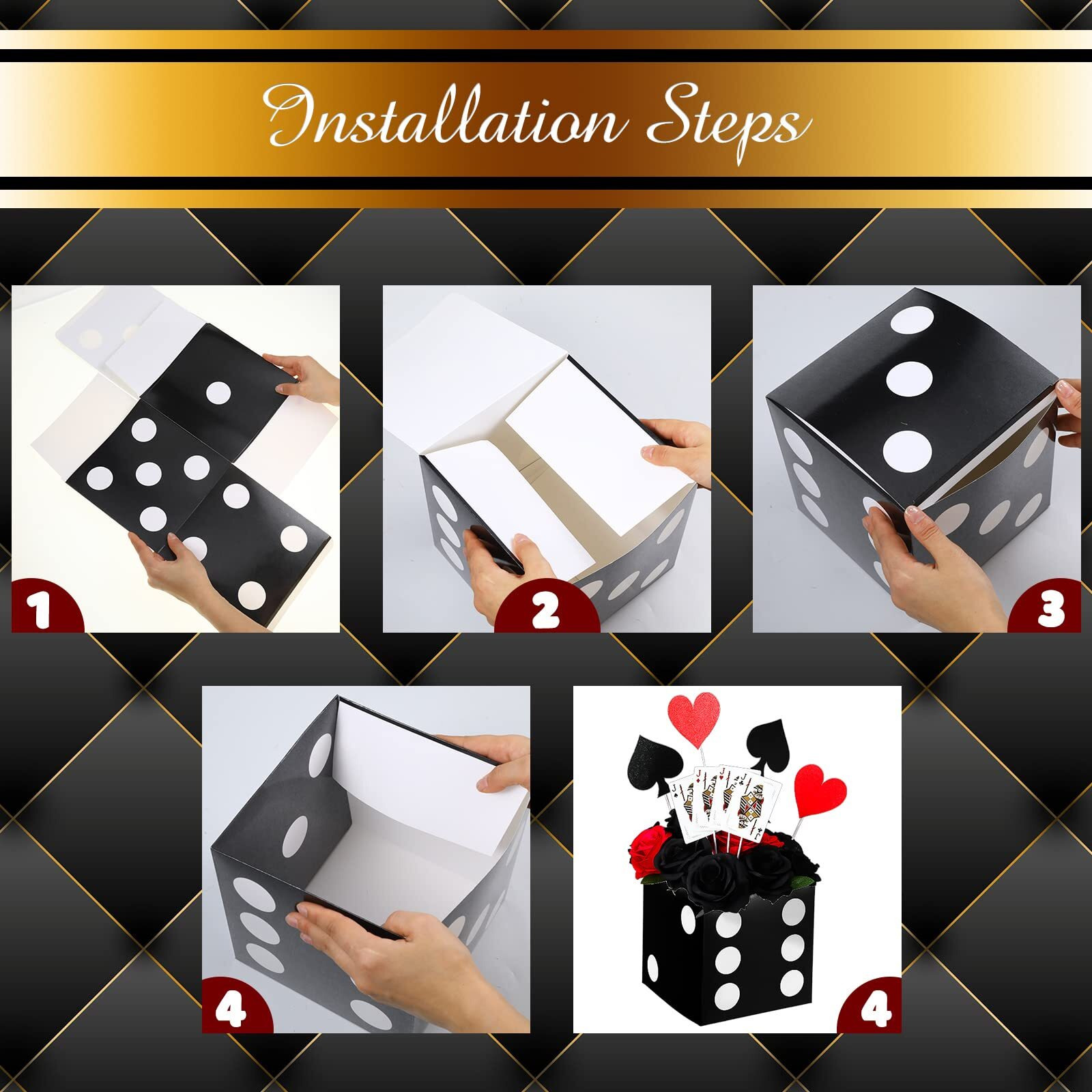 Tinlade 6 Pcs Large Casino Dice Boxes 11 In Casino Theme Party Decoration Vegas Jumbo Giant Dice Centerpieces Table Top Dice Casino Night Las Vegas Graduation Prom Birthday Party Supply(Black)