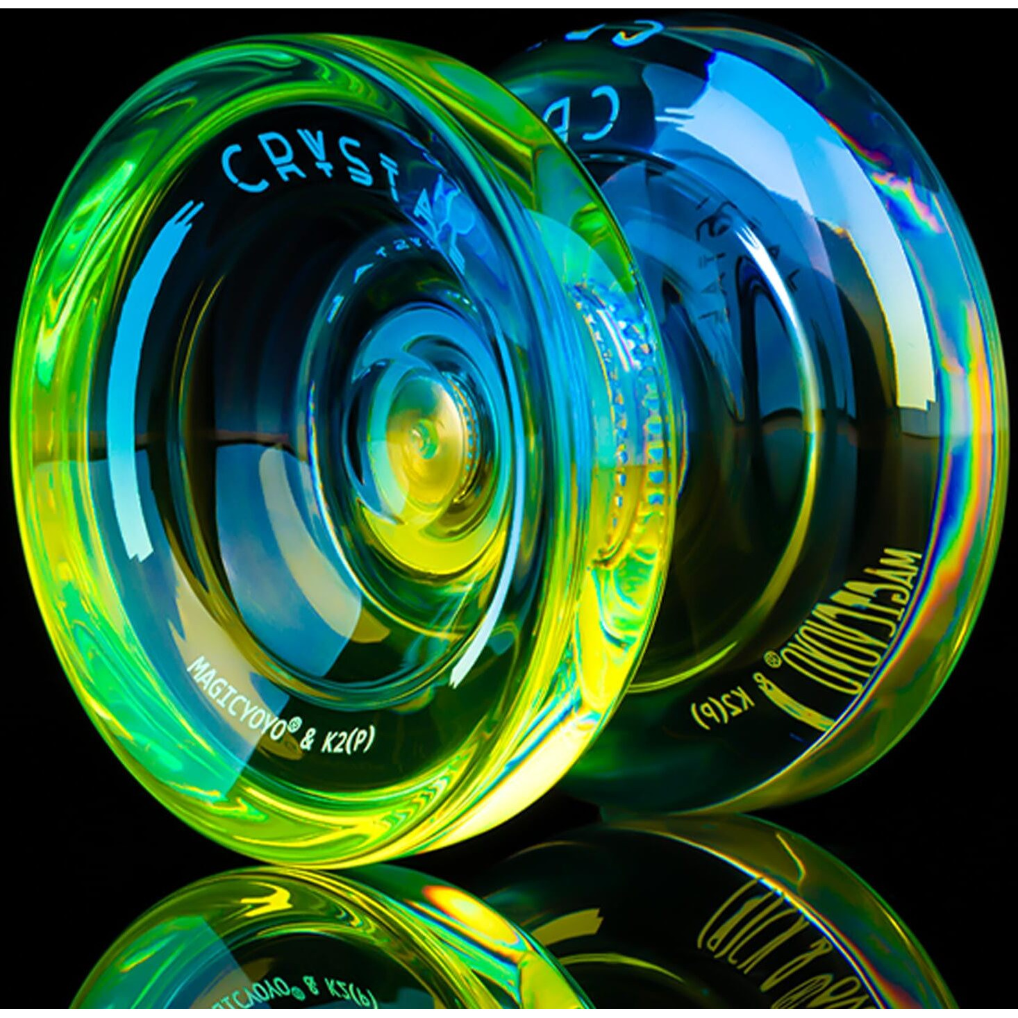Magicyoyo Responsive Yoyo K2 Crystal Blue-Yellow + Pink-Purple  Dual Purpose Yoyo For Kids Beginners  Extra Unresponsive Bearing For Intermediate Advanced+12 Yoyo Strings+2 Kk Bearings + 1 Yoyo Case