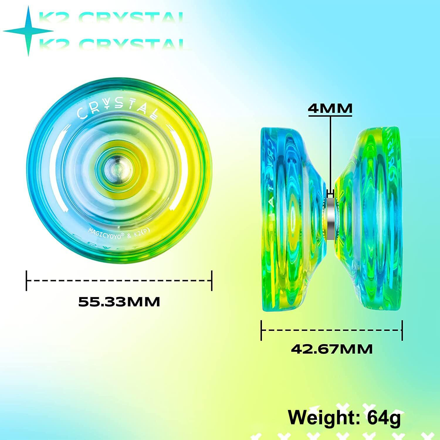 Magicyoyo Responsive Yoyo K2 Crystal Blue-Yellow + Pink-Purple  Dual Purpose Yoyo For Kids Beginners  Extra Unresponsive Bearing For Intermediate Advanced+12 Yoyo Strings+2 Kk Bearings + 1 Yoyo Case