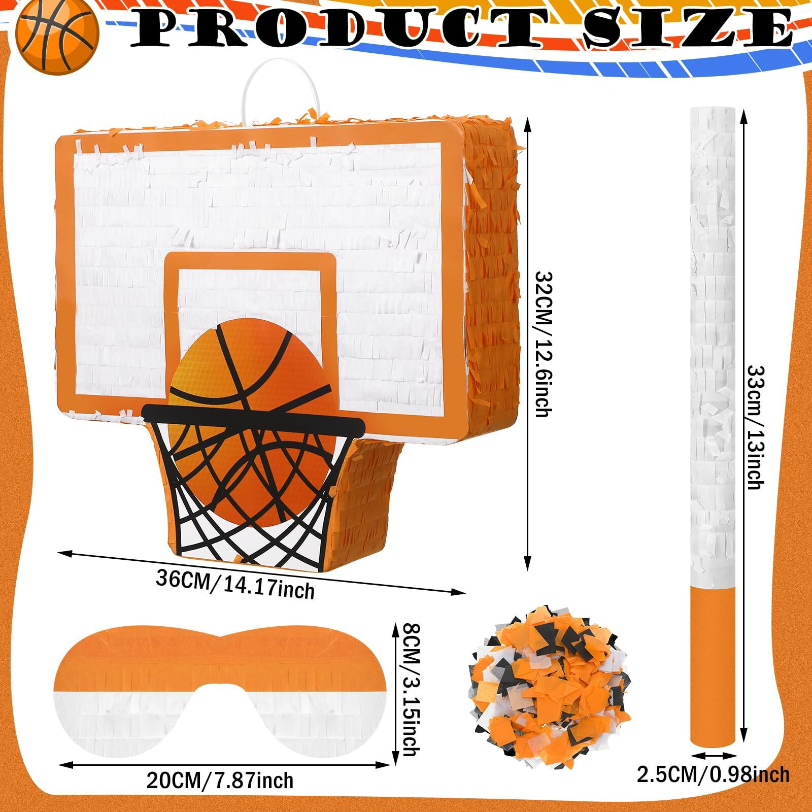 Seematn Basketball Piata Basketball Party Piata Bundle With A Blindfold  Bat And Confetti Birthday Party Supplies Piata Sports Party Supplies For Kids Carnival Events Basketball Party Decorations