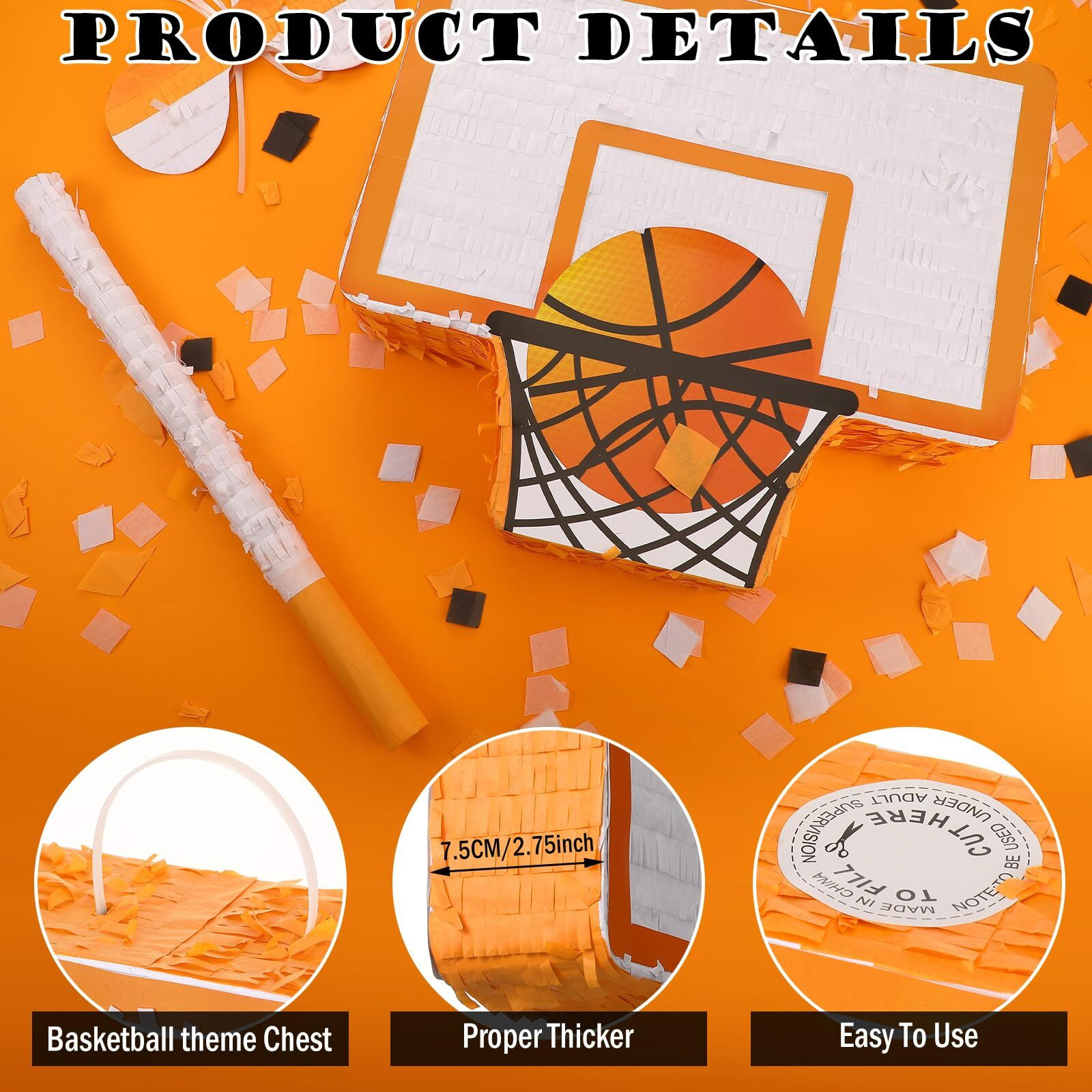 Seematn Basketball Piata Basketball Party Piata Bundle With A Blindfold  Bat And Confetti Birthday Party Supplies Piata Sports Party Supplies For Kids Carnival Events Basketball Party Decorations