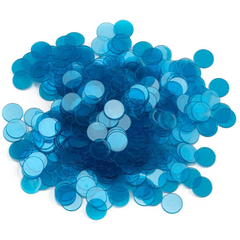 Gse Games & Sports Expert 1 000 Pieces 3/4-Inch Blue Bingo Chips  High-Contrast Transparent Counting Chips For Bingo Games  Parties
