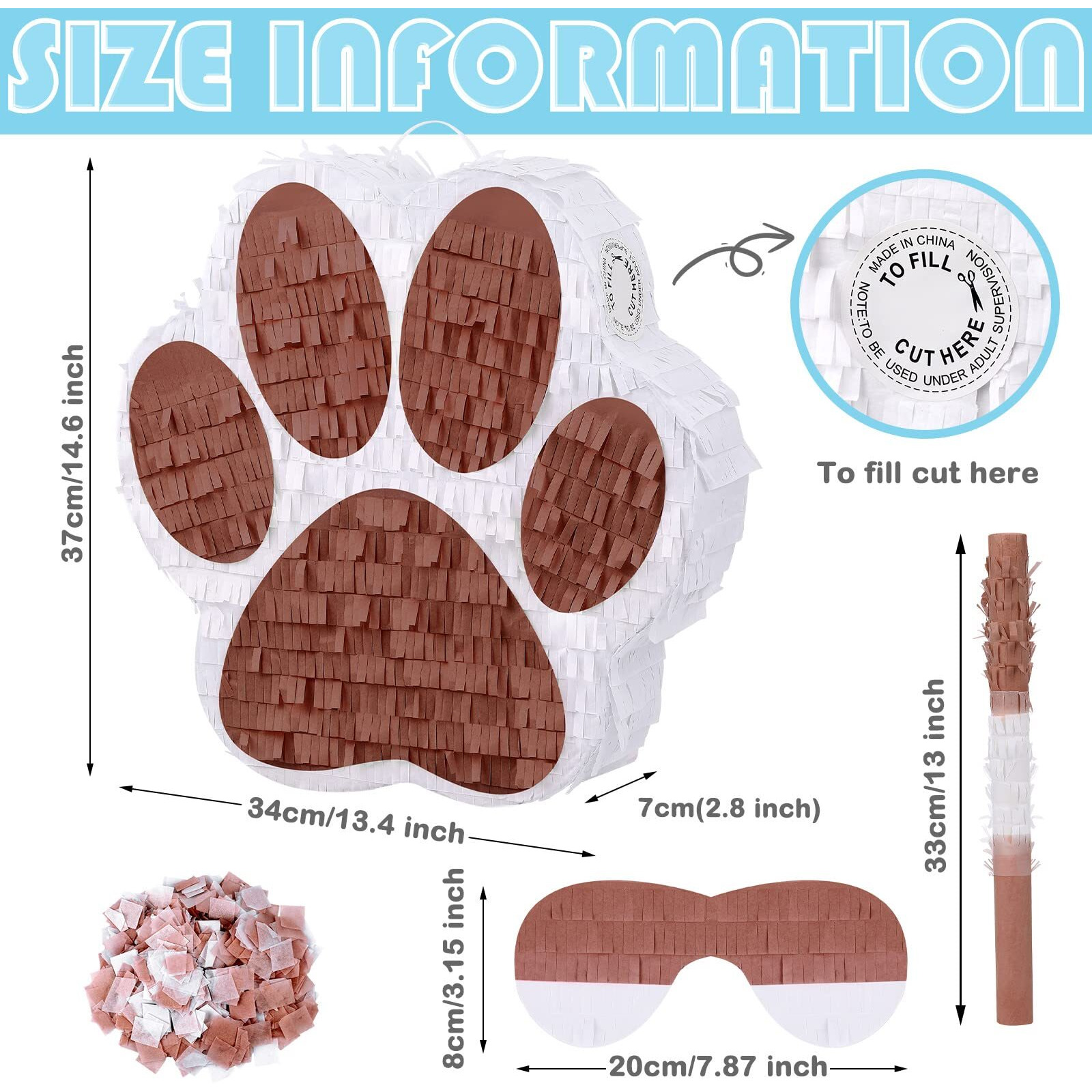 Small Dog Paw Piata Puppy Birthday Party Supplies Animal Themed Birthday Piata With Blindfold Bat Confetti For Pet Cow Themed Party Baby Shower Decorations Favors(Coffee)